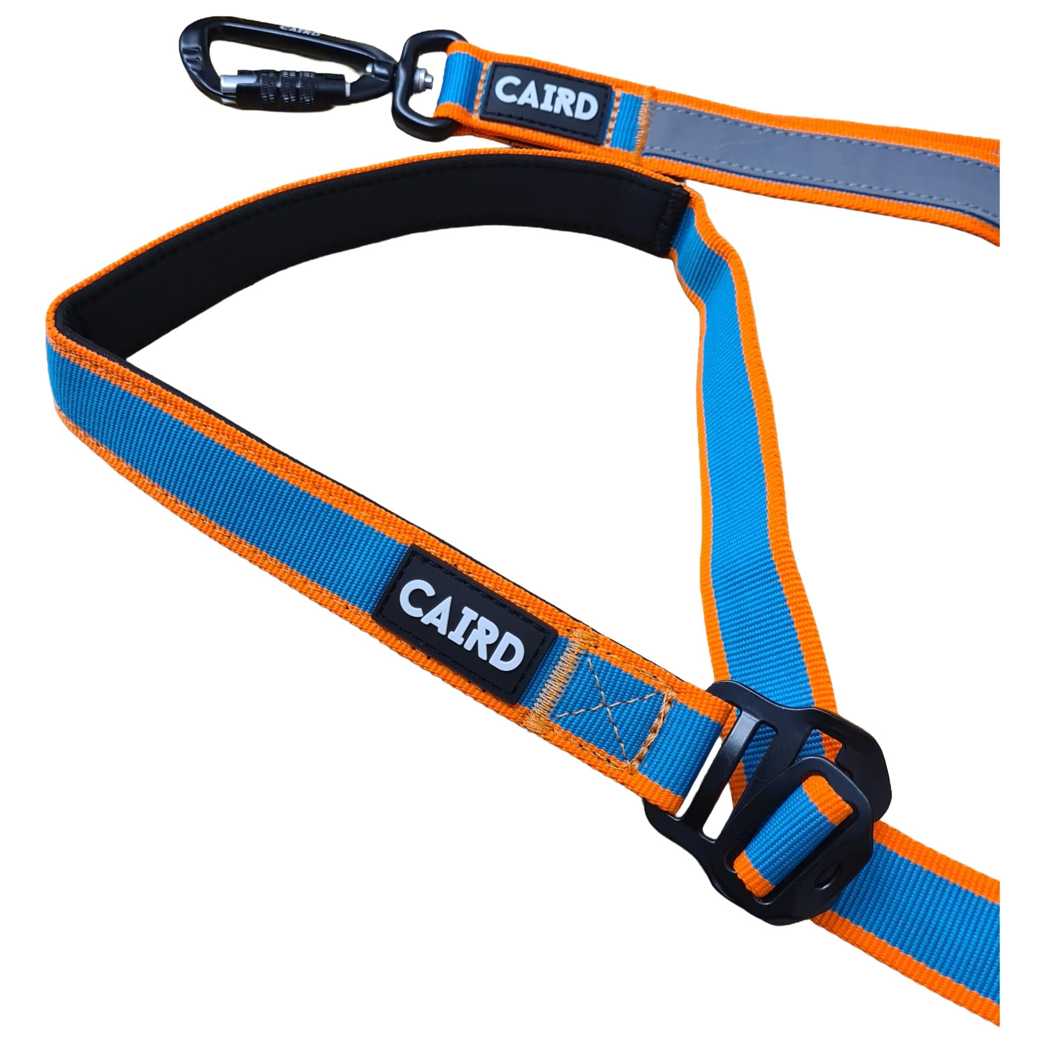 CAIRD Laisse pour chien Bungee Freedom to Run mains libres avec poignée rembourrée, ceinture réglable et mousqueton en aluminium (orange et turquoise)