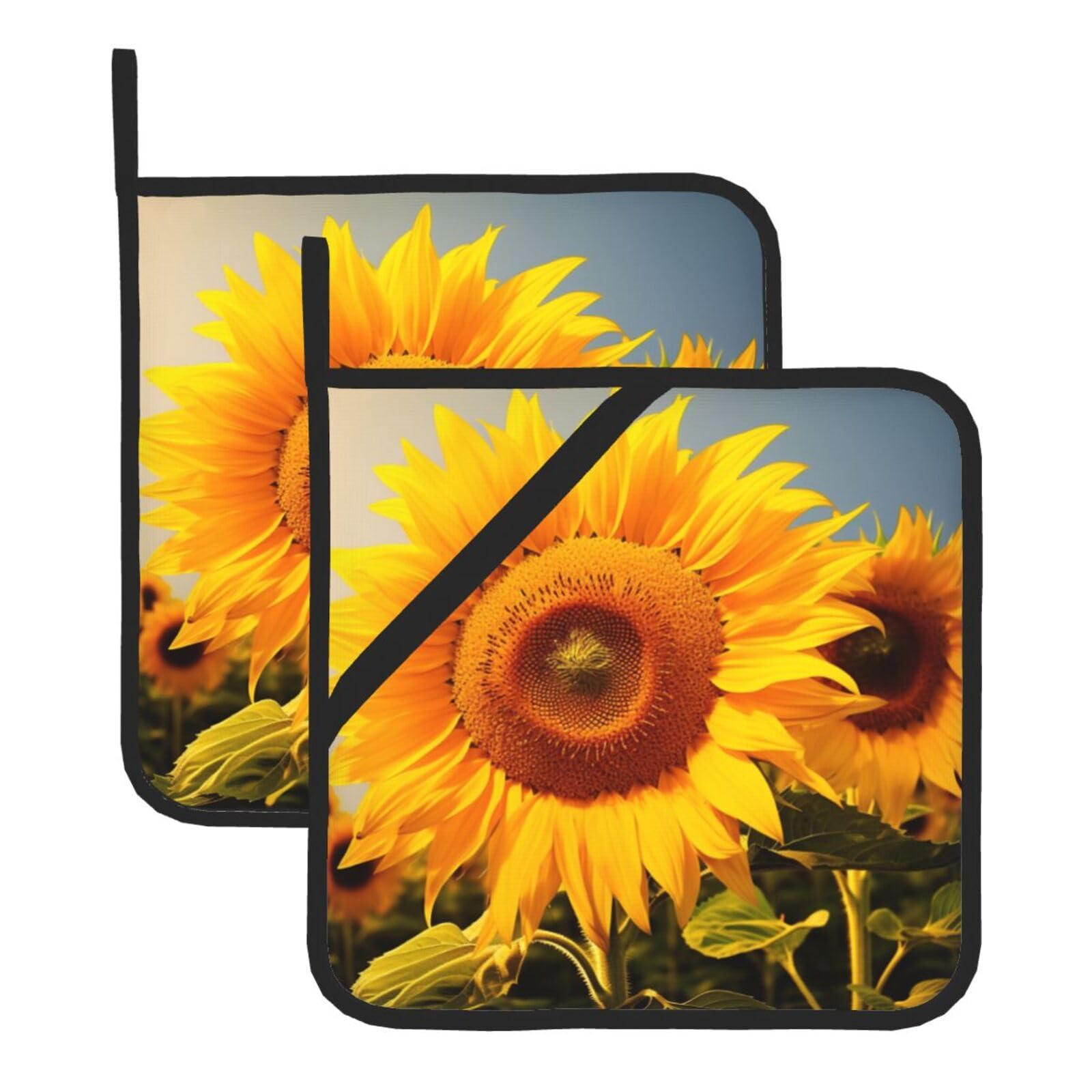 Anabprma Sunflower Square Pot Holders (Set Of 2), Kitchen Heat Resistant Pot Holders Sets, Oven Mitts, For Bbq Cooking Baking