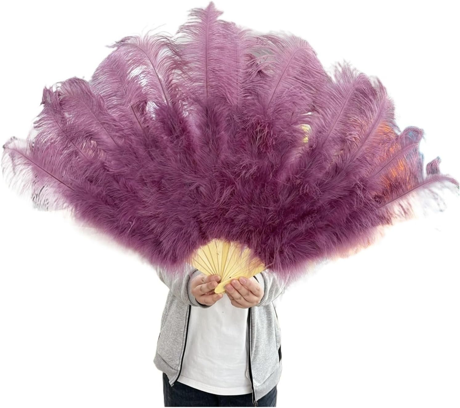 100CM/130CM Ostrich Feather Fan13 Bone Handheld Fan for Wedding Dance Stage Performance Accessories(28,100CM 2PCS)
