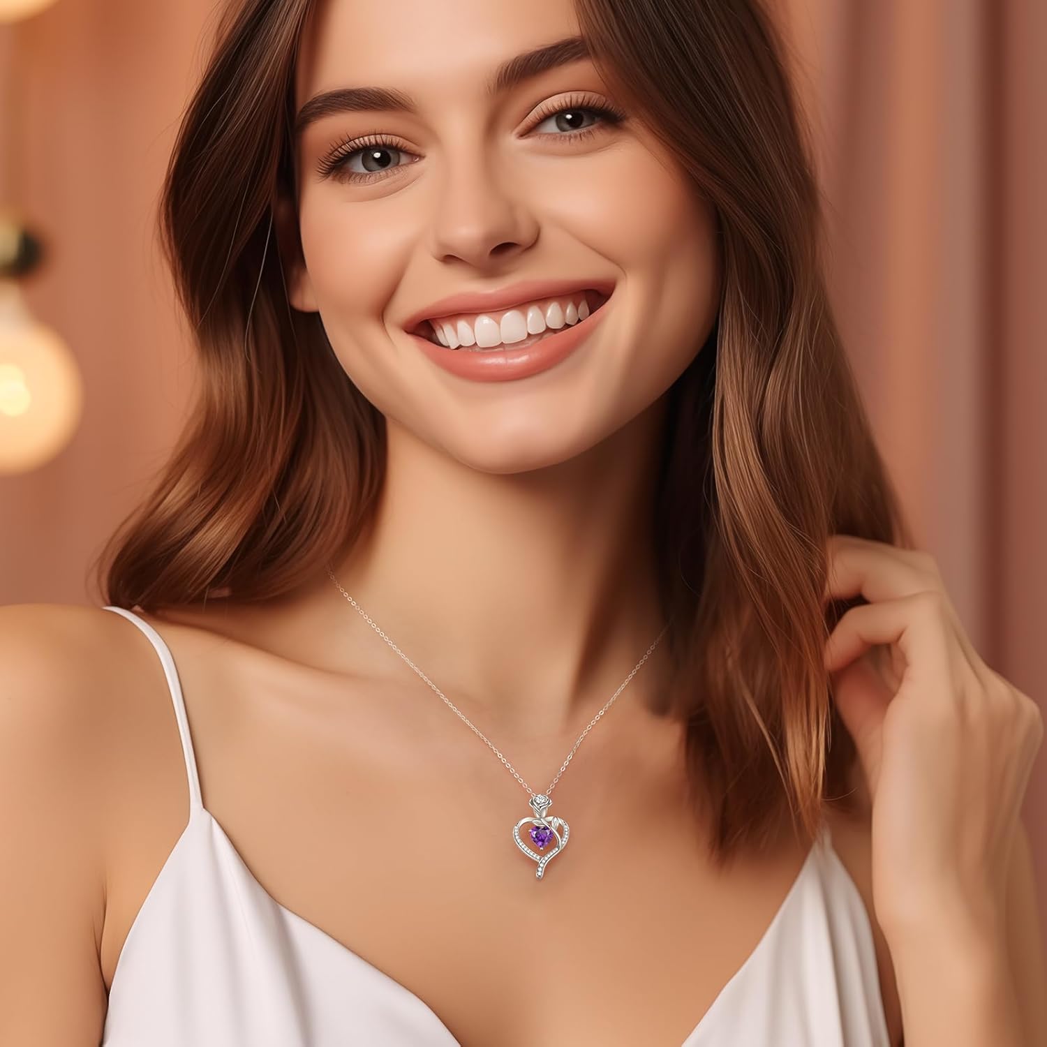 LOUISA SECRET Rose Flower Heart Birthstone Necklaces for Women, 925 Sterling Silver Fine Jewelry, Pendant Heart Necklaces Birthday Anniversary Christmas Gift for Women Wife Mom Girlfriend Lady - Image 2