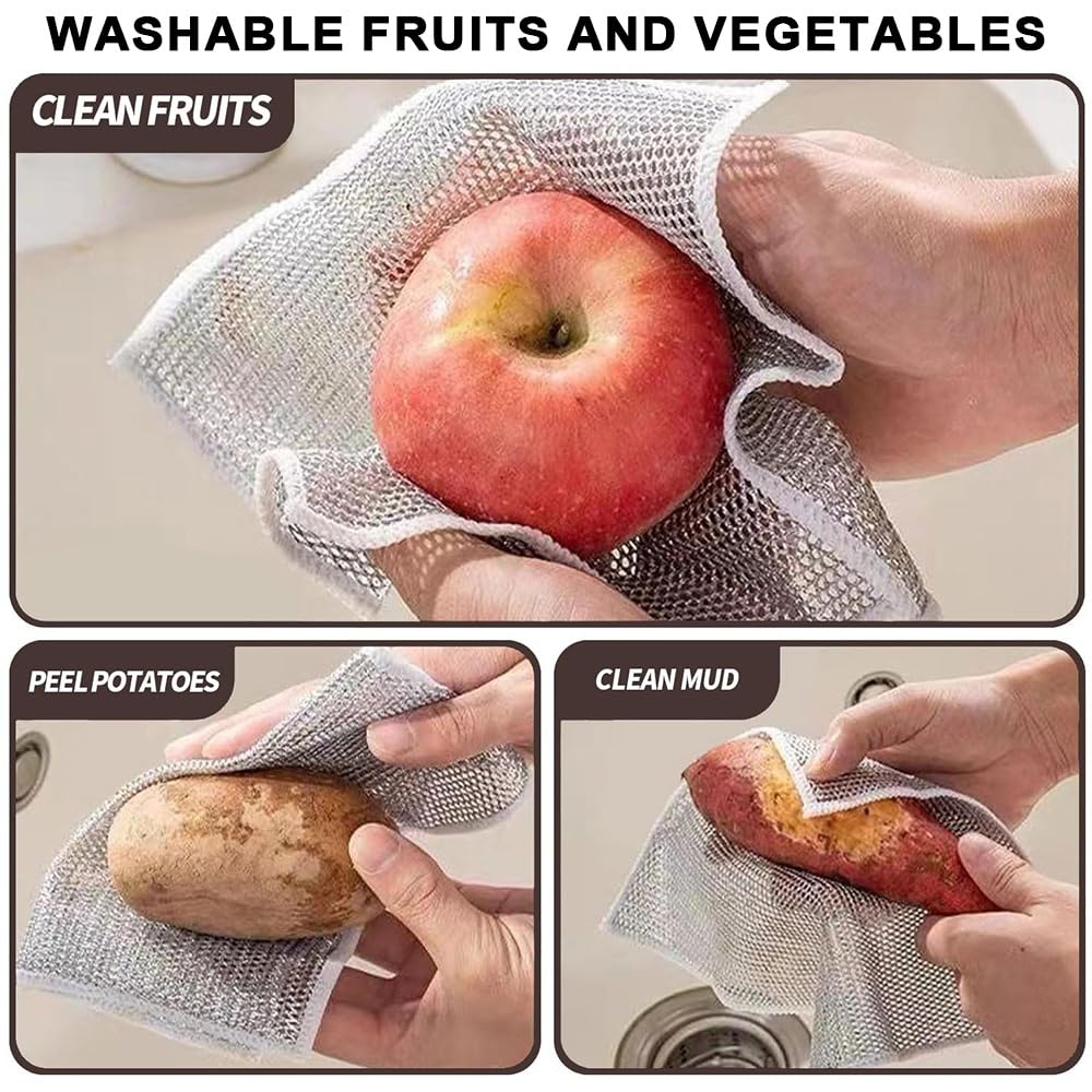 Trapos para lavar platos de doble capa, 8 unidades, paños de limpieza de alambre multiusos antiarañazos para uso húmedo y seco
