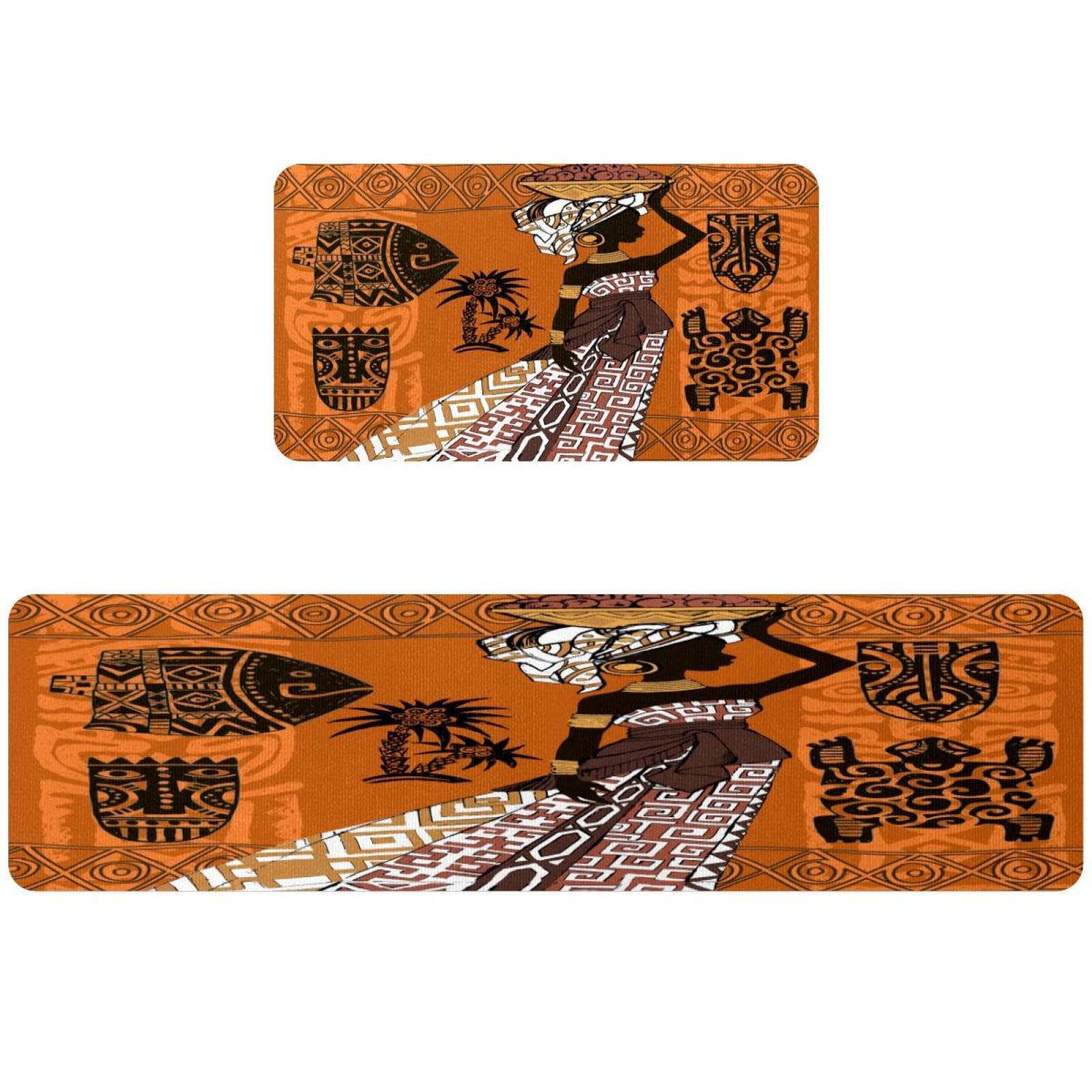 Alfombrillas de cocina antideslizantes VAPOKF, suelo seco y seguro con diseño africano.