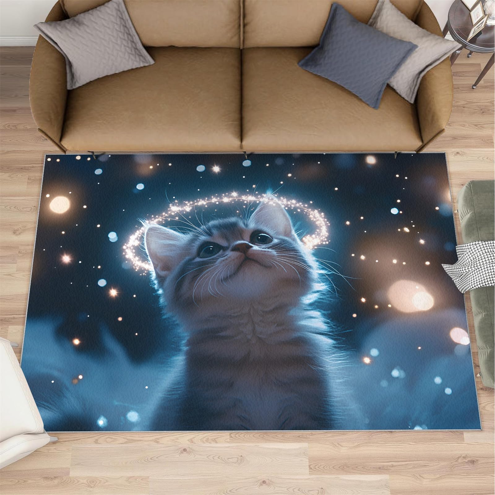 Tapis de salon motif chaton féerique pour réchauffer la chambre