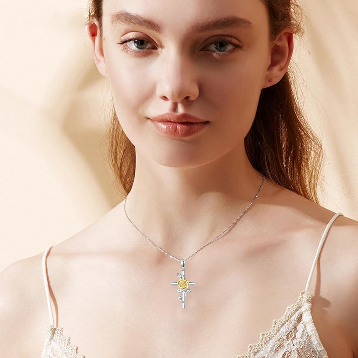 Flower Cross Necklace 925 Sterling Silver Carnation/Rose/Lily/Daisy Cross Necklace Birth Flower Jewelry for Women - Image 6