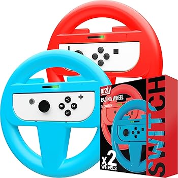 Orzly Steering Wheels for Nintendo Switch & OLED Joy-Cons, Red/Blue