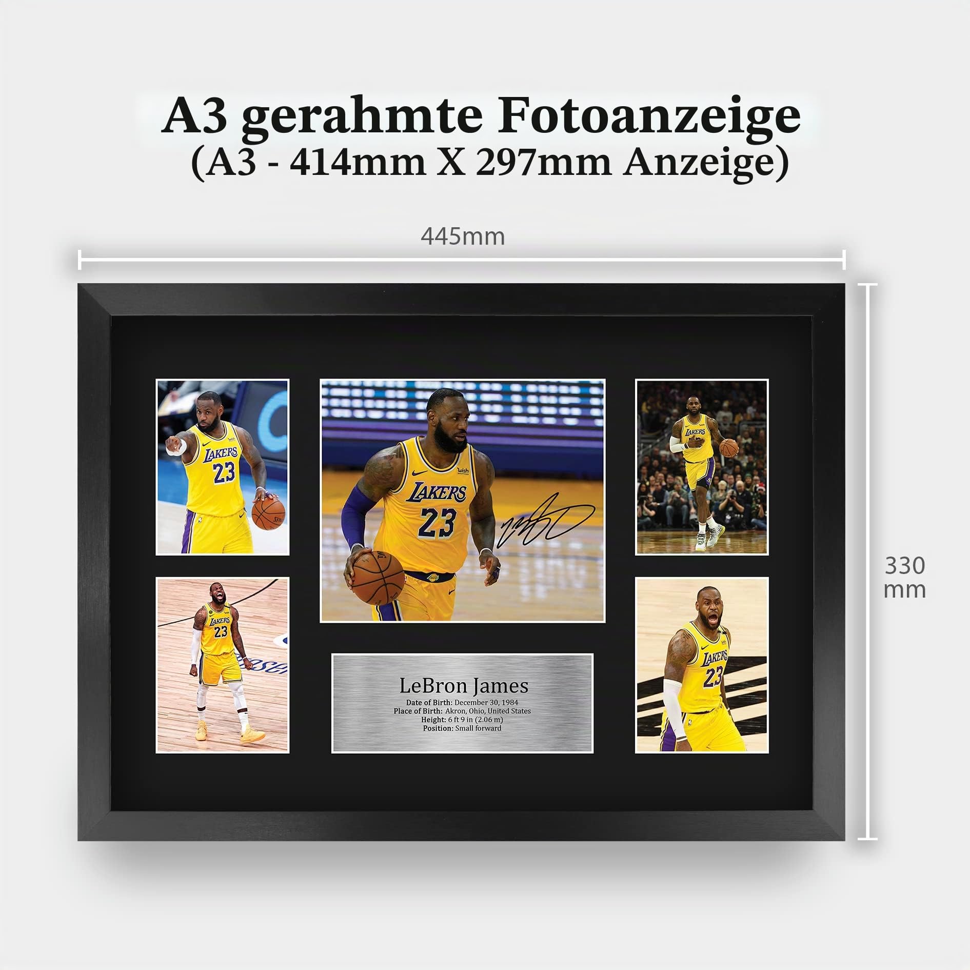 HWC Trading FR A3 LeBron James Lakers Geschenke Gedruckt, Signiert Autogramm-Präsentation-Display Für Basketball-Erinnerungsstücke-Fans - A3 Eingerahmt