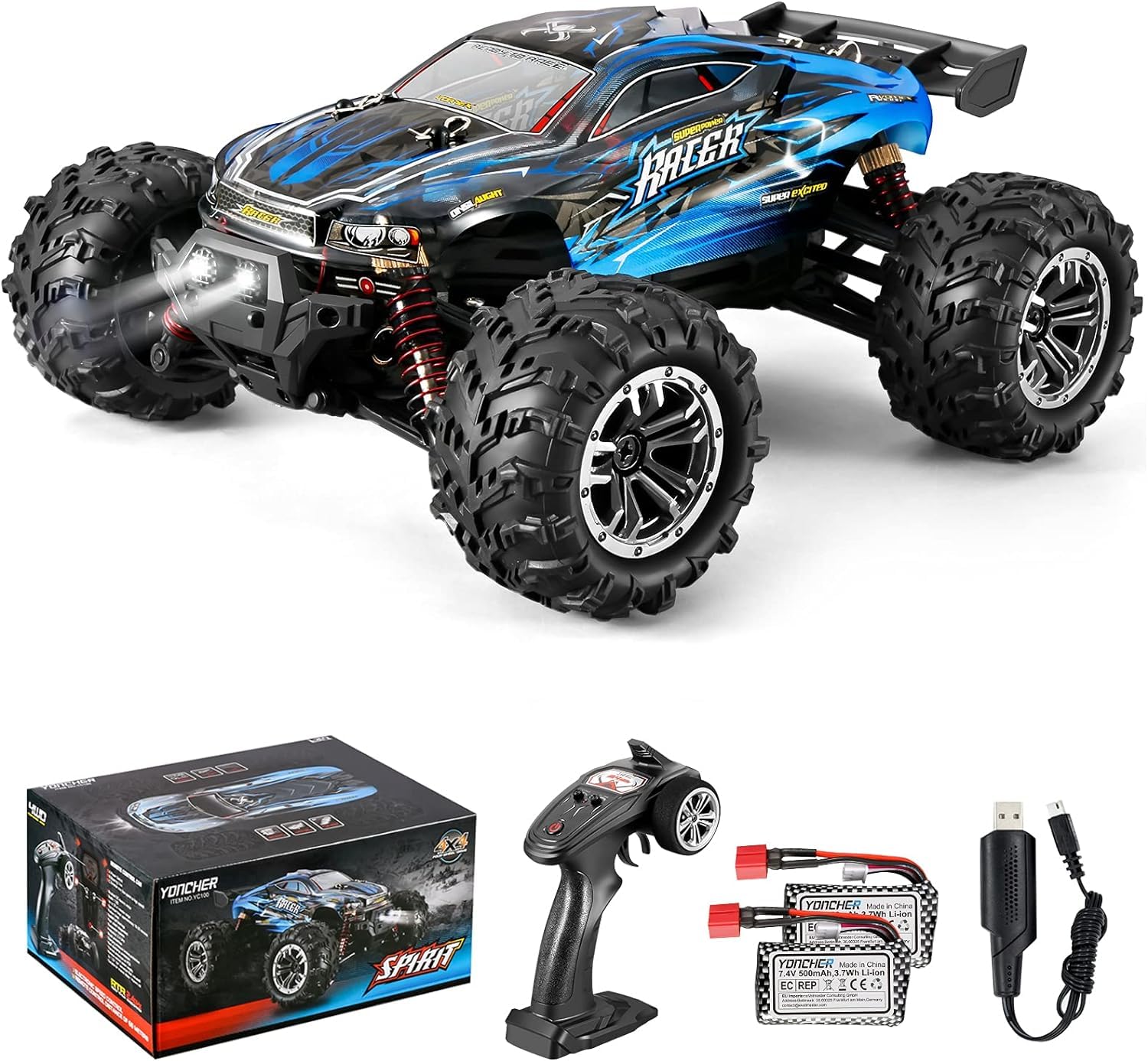 YONCHER YC100 1:20 Coche Teledirigido, 4WD Offroad RC Coche con 36+ Km/h, 2.4GHz Crawler Camiones de Control Remoto Juguete con 2 Baterías 50min Tiempo de Juego, Regalo para Niños y Adultos