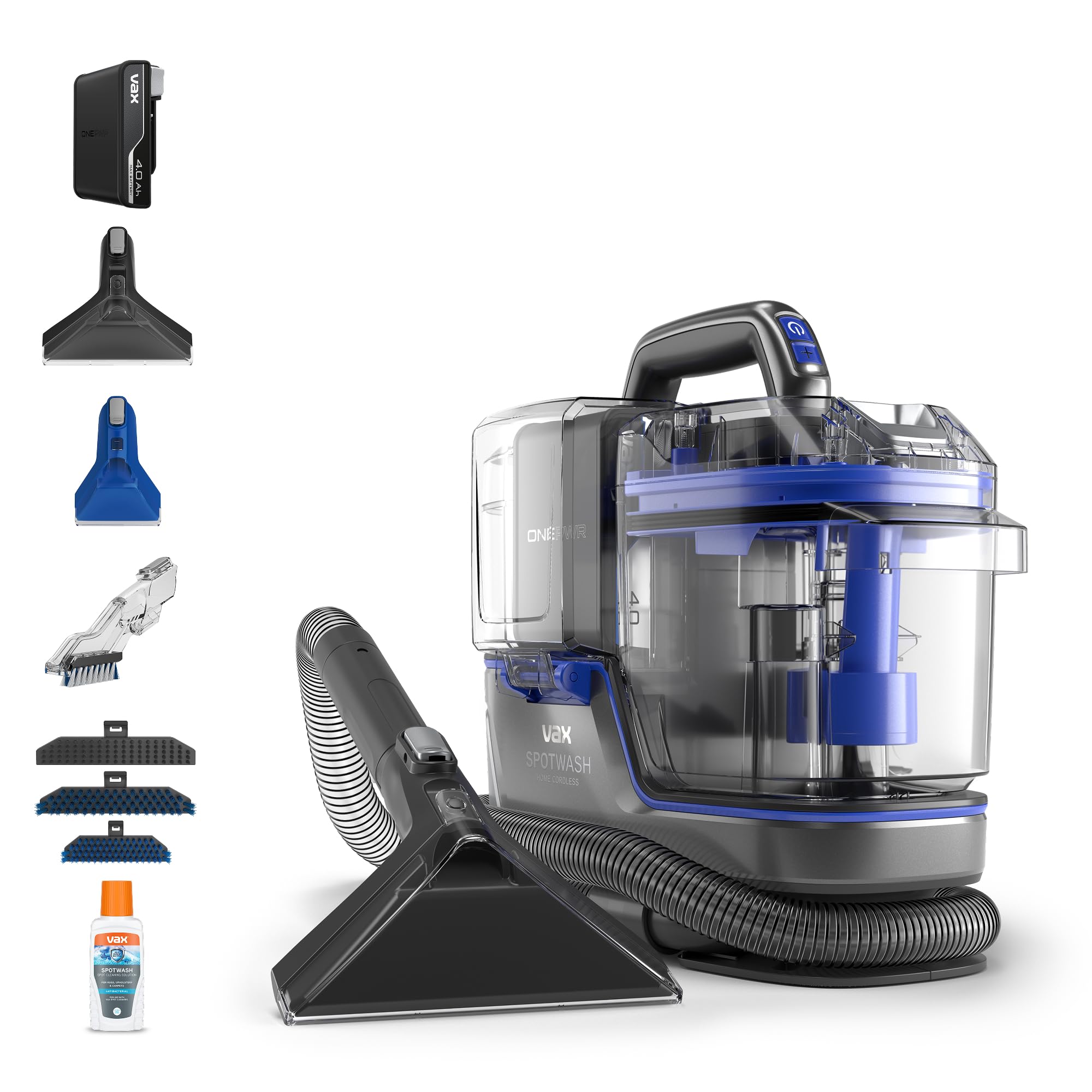 Vax SpotWash Home Cordless Spot Cleaner, Stain, Car, Upholstery, Sofa and Carpet Cleaning Machine, Included Pet Tool and Antibacterial Solution Removes Spills, Grey/Blue, CLSW-MPKP