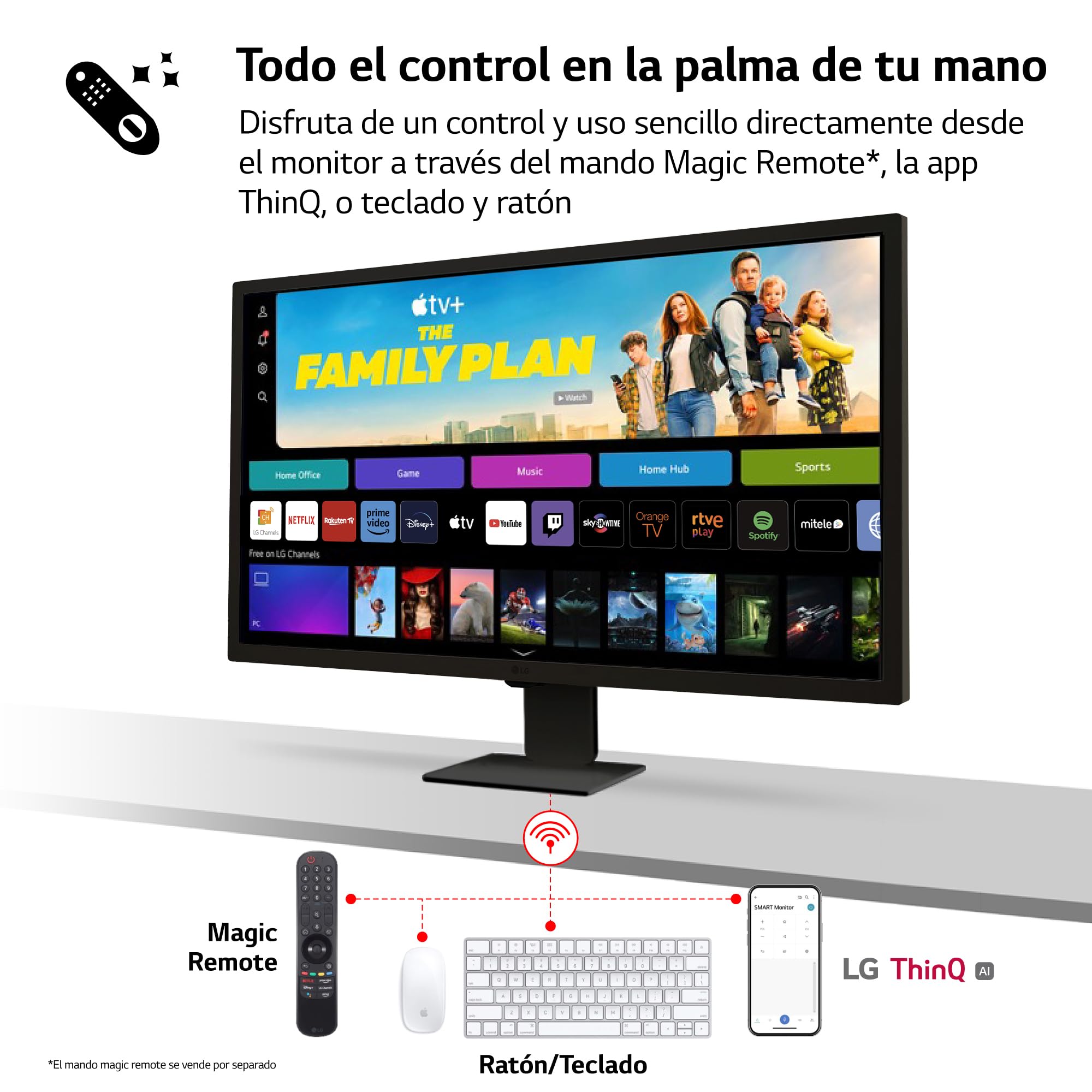 LG 32SR50F-B - Smart Monitor, 32", Pantalla IPS, 1920x1080, IPS, (16:9), webOS23, 250 nits, con Mando, Sin Cámara, Inclinación Ajustable, Negro