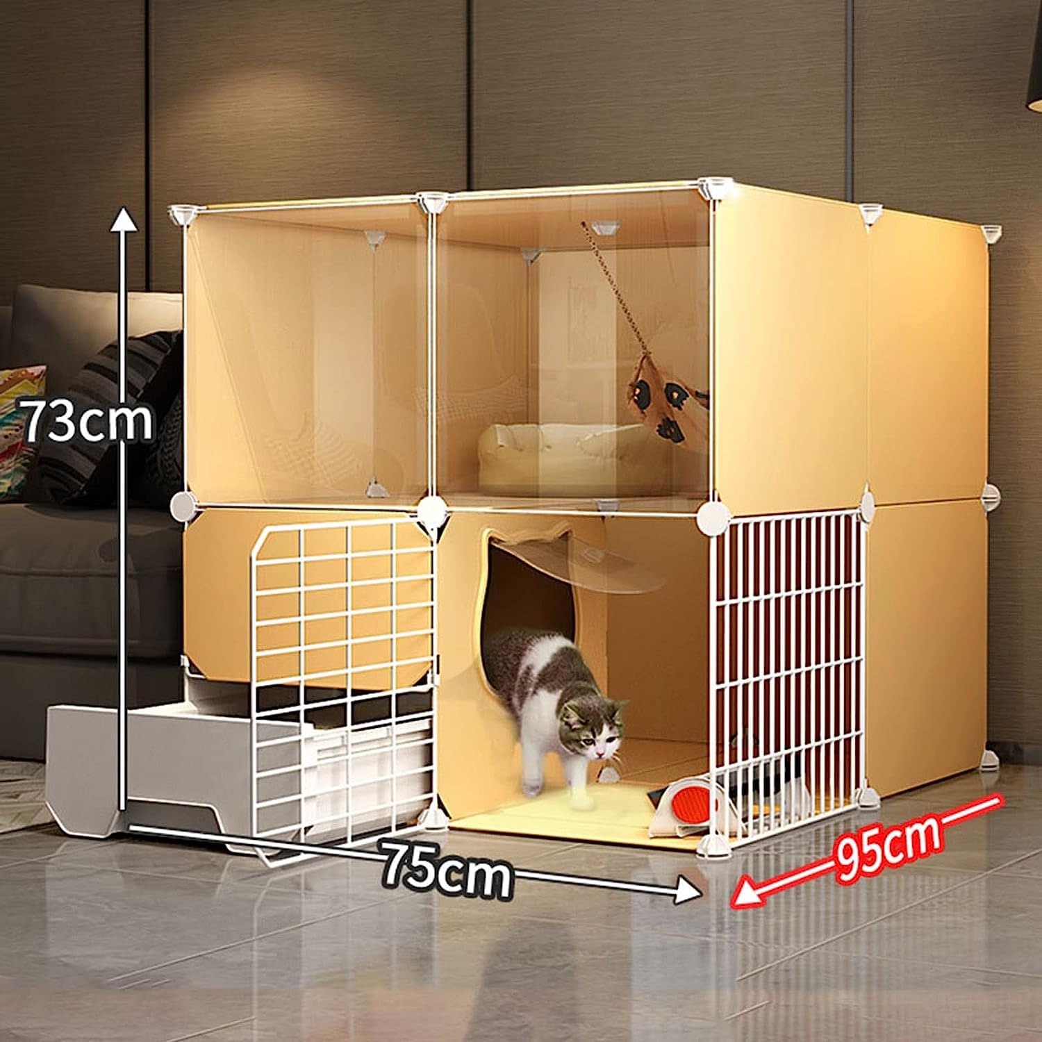 Box per Piccoli Animali Gabbia per Gatti di Grandi Dimensioni Recinto per Interni in Filo Metallico, Recinzione da Giardino Portatile Gabbie per Gatti per Interni Grandi con lettiera e Porta