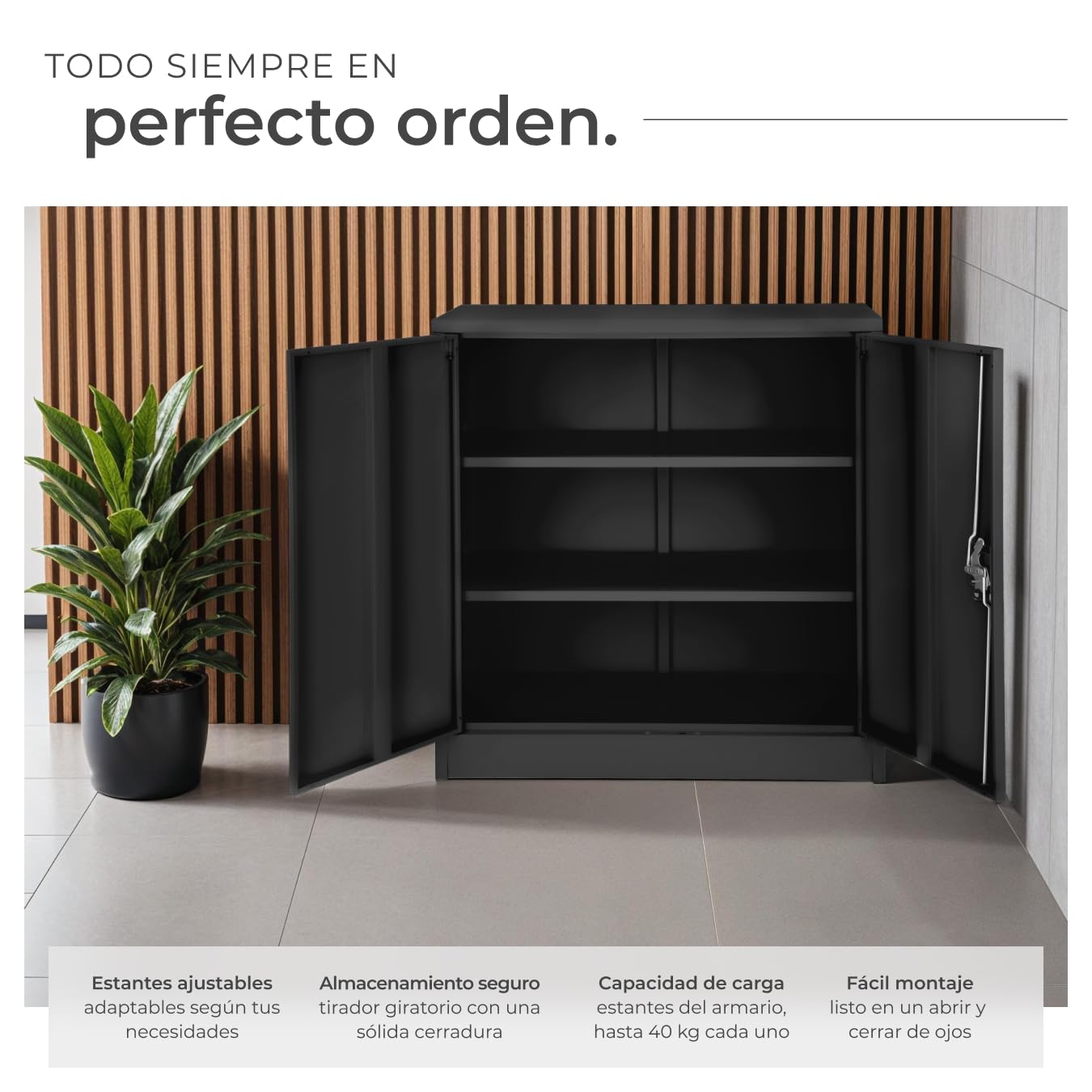tectake® Archivador Bloqueable con 3 Cajones, Estantes Ajustables, Acero, Candado De Seguridad, Armario Metalico, Cajonera Escritorio, Armarios Metalicos, Estanterías Metálicas - 90x90x40cm Negro
