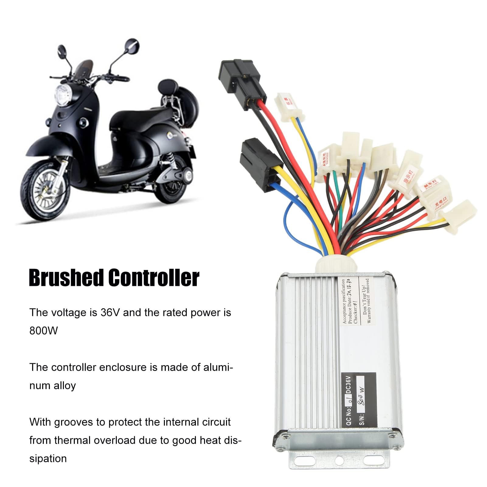 Alomejor 36V 800W, Controlador de Motor de Cepillo, Controlador de Velocidad de Bicicleta Eléctrica, Scooter Eléctrico, Motor de Cepillo de Triciclo