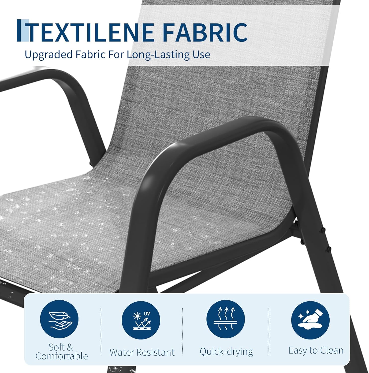 Outdoor Patio Folding Chairs Set of 4, Metal and Textilene Stackable Dining Chairs for Camping, Lawn, Garden and Porch