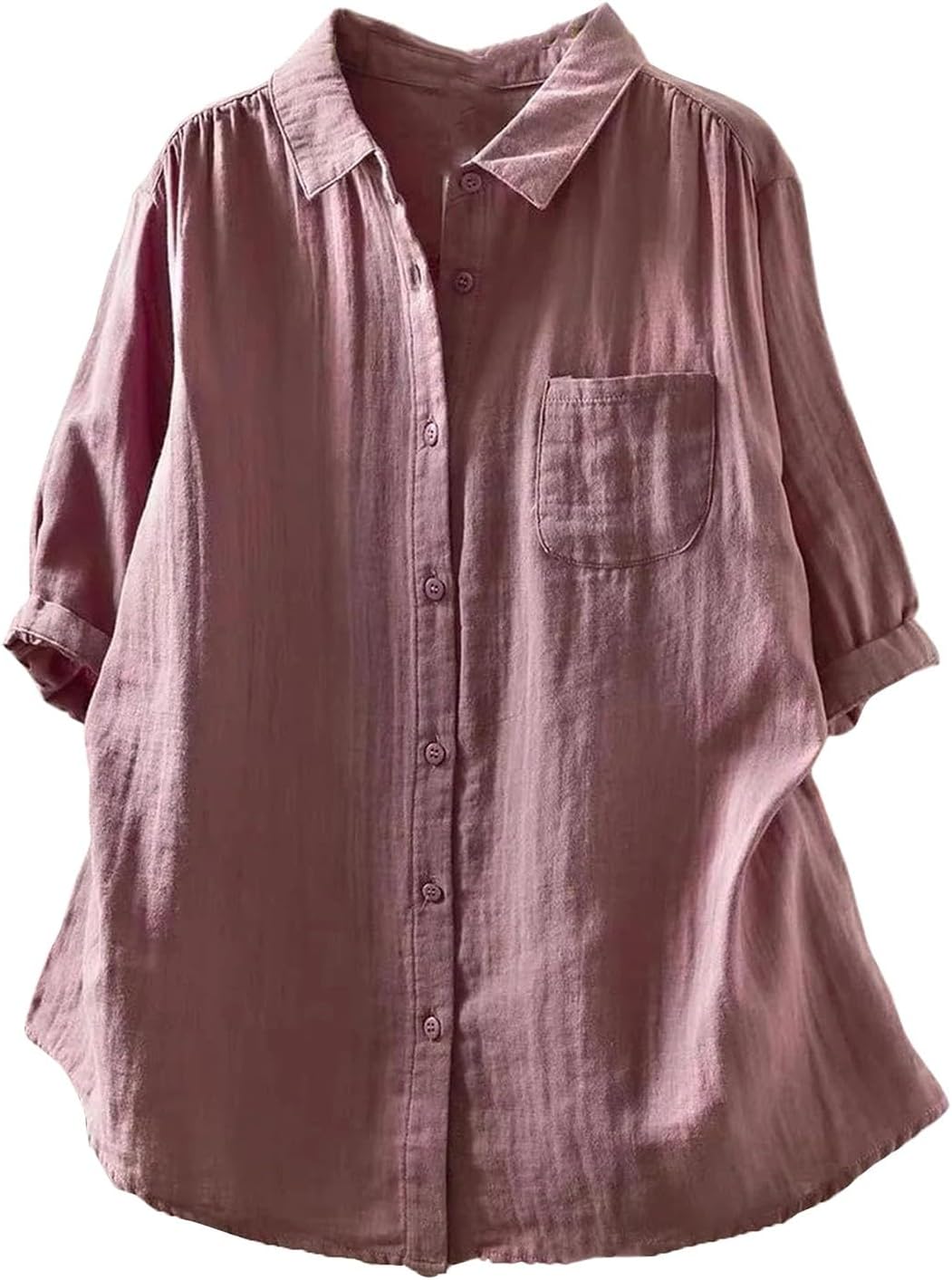Heevina Button Down Shirts for Women Short Sleeve Solid Color Lapel Pocket Loose Fit Vacation Summer Ladies Casual
