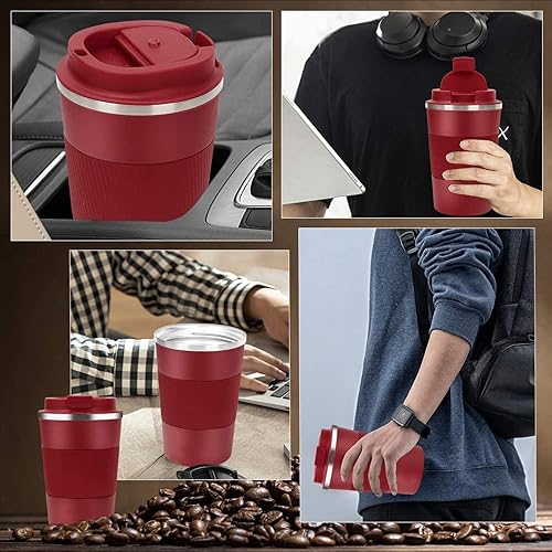 Miniatura 5 de Taza de café de 12 onzas  Taza de café de viaje aislada a prueba de derrames con tapa a prueba de fugas de acero inoxidable al vacío, vasos de café