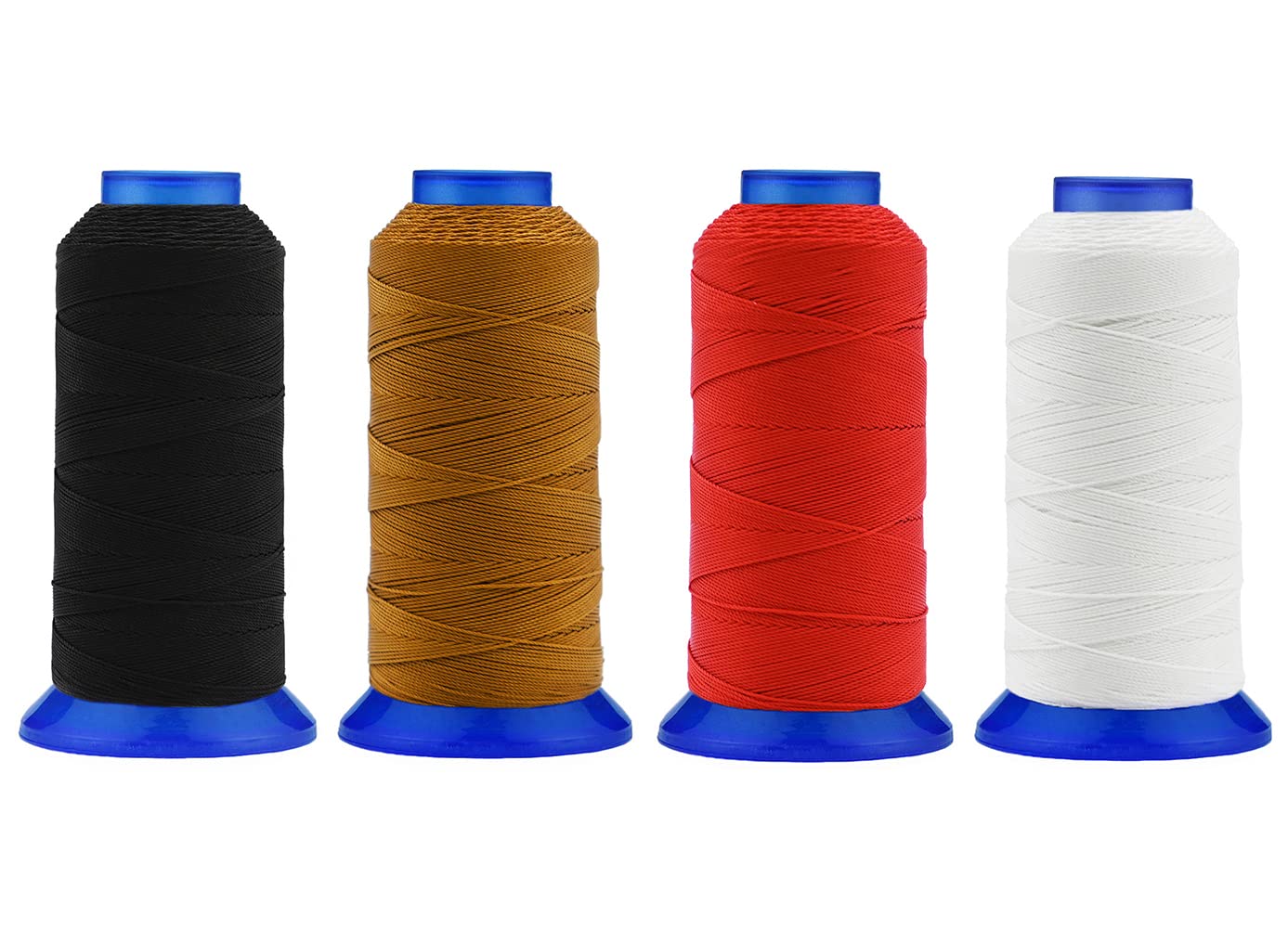 Selric [1480 yardas] Paquete de 4 hilos de poliéster Tex 270 para coser 370 yardas #277 T270 840D resistente a los rayos UV hilo de tapicería de alta resistencia [negro, marrón, rojo y blanco]