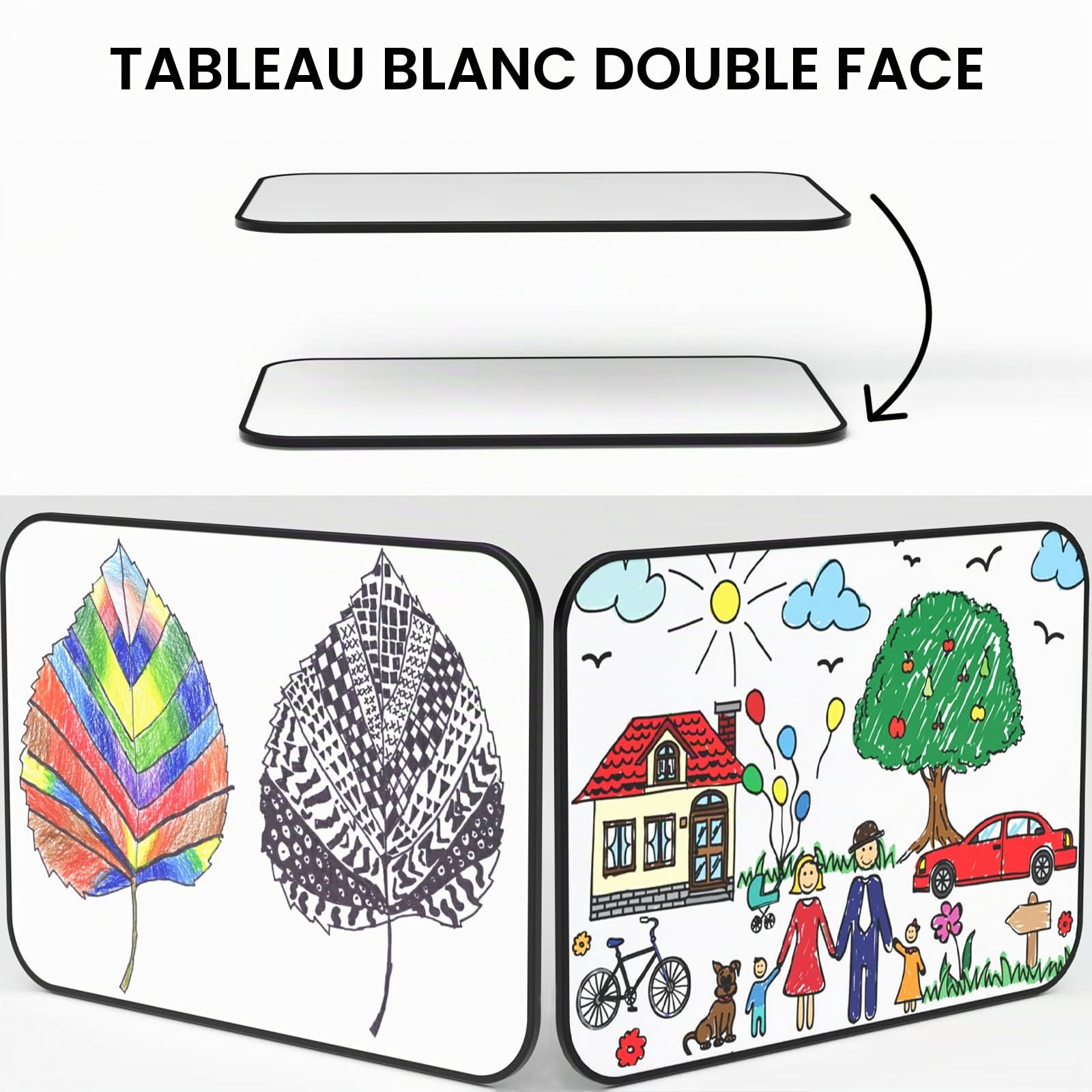 Nicpro Tableau blanc effaçable à sec A3,Double face magnétique,30x42 cm,Avec bordure noire,8 stylos à base d'eau et 1 gomme pour enfants, la salle de classe, la maison