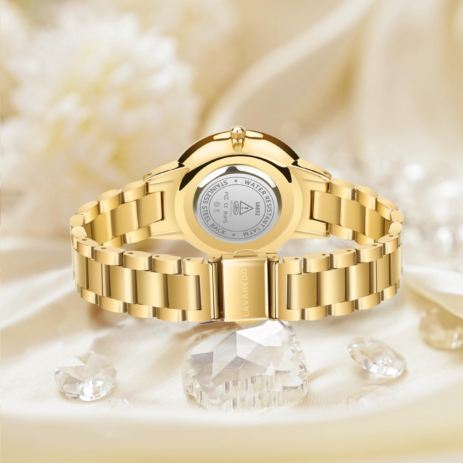 L LAVAREDO Women's Bracelet Watch,Dainty Luxury Gold Watches for Women with Easy Read Date Dial,Waterproof Ladies Quartz Wrist Watch Included Bracelet Tools