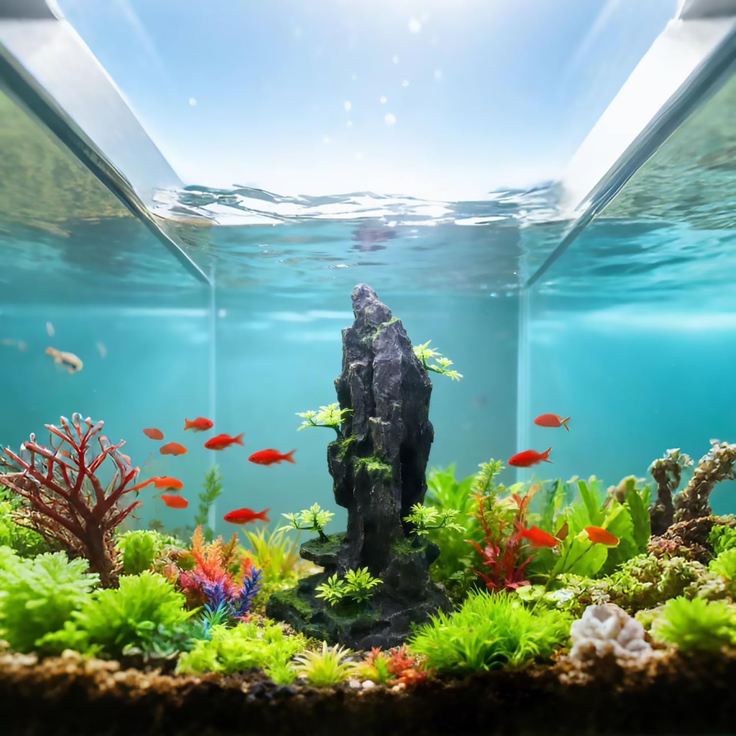 Large Aquarium Decoration - Resin Rockery Landscape Castle Decoration Fighting Fish Hiding Cave Fish Tank Ornaments Accessories - Height 14.3 inches (Green)