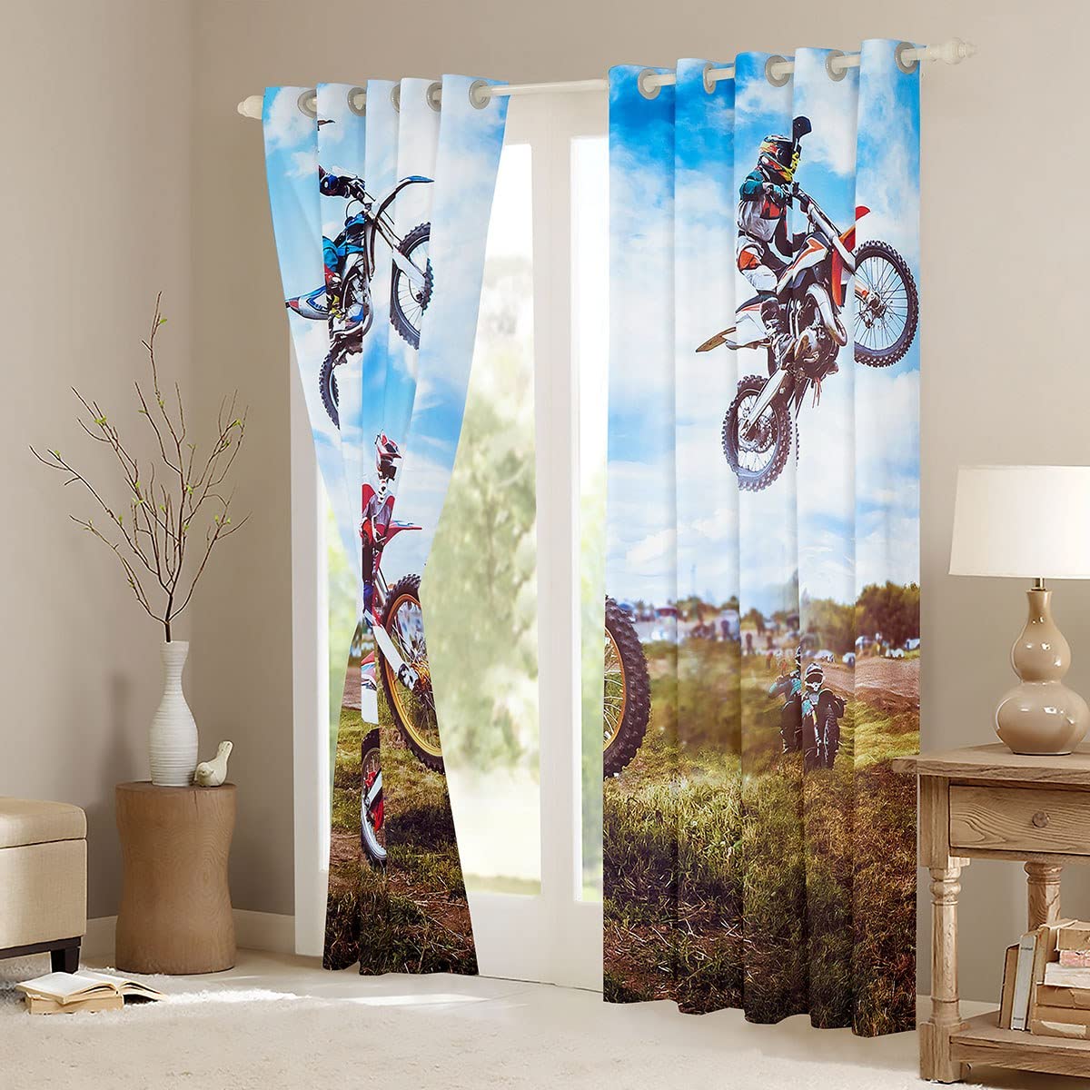 Cortina de Bicicleta de montaña para niños, Motocross, Cortinas de Ventana para niños, niñas, Adolescentes, Deportes Extremos, Carreras, Cortinas para Dormitorio, Sala de Estar, Motocicleta, tratamie