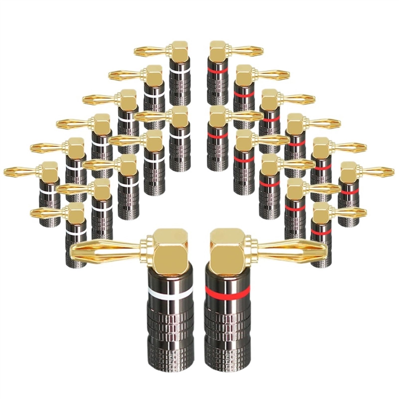 Connecteurs type banane à angle droit de 90 degrés, connecteur type banane plaqué or 24 carats pour amplificateur de haut-parleur (8 pièces)