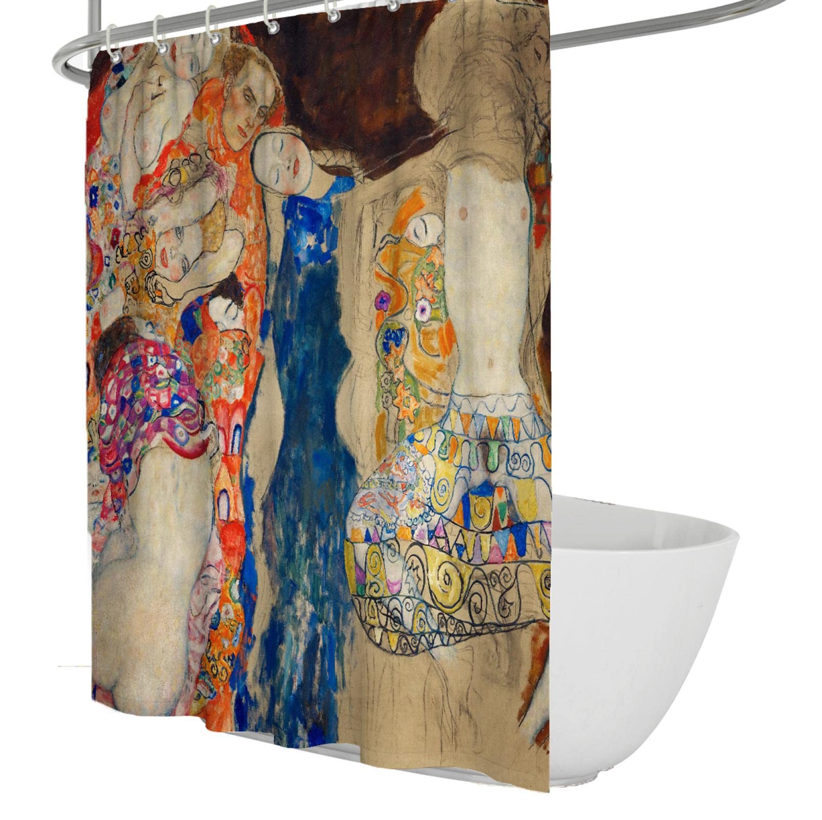 Célèbre Peinture Rideau de Douche Impression Classique rétro Gustav Klimt Peinture Abstraite séparation sèche et Humide Rideau de séparation avec Crochets 200x240cm