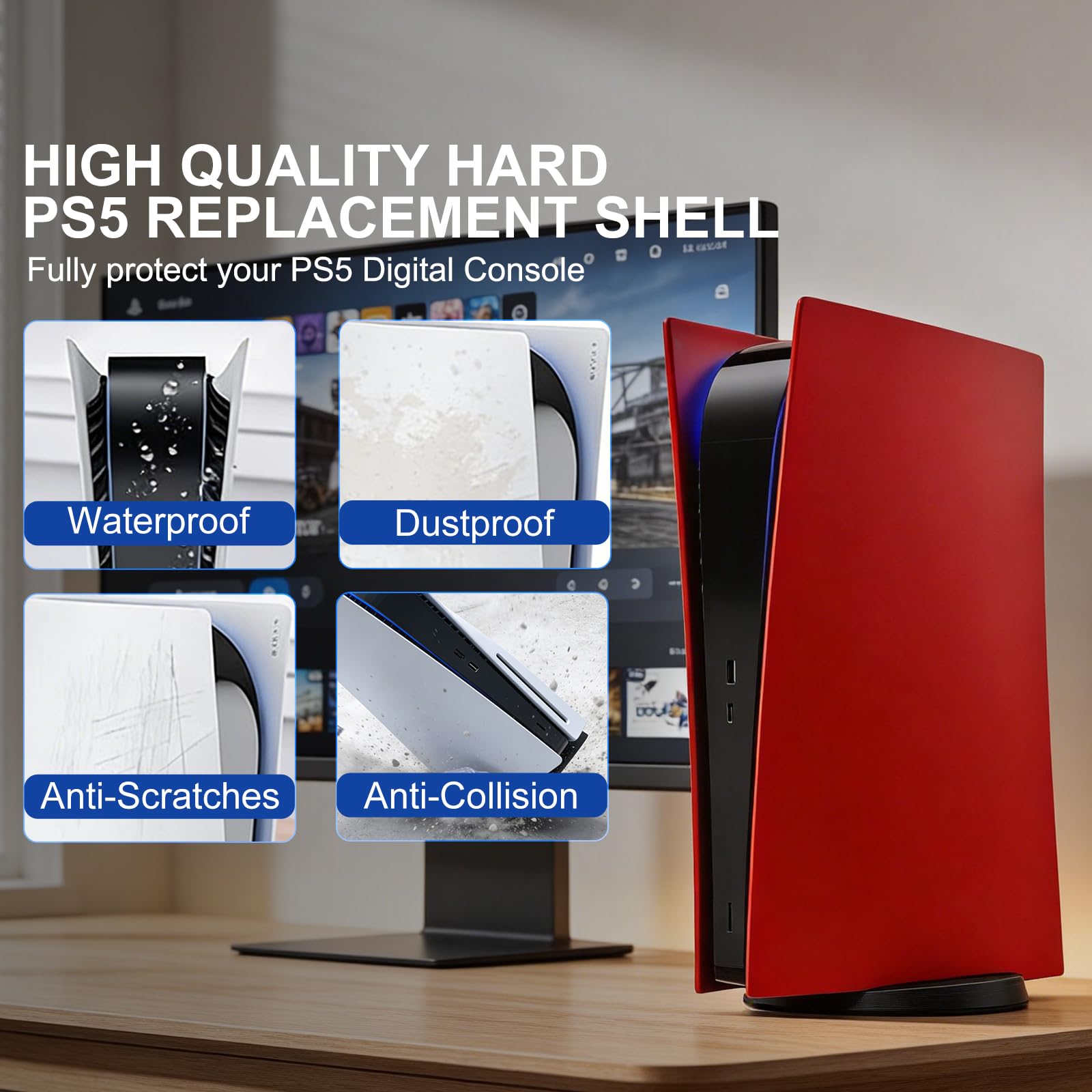 ArVin - Cover di ricambio per PS5, per console PS5, ABS antigraffio, antipolvere, accessori per Playstation 5, console di gioco edizione digitale (rosso)