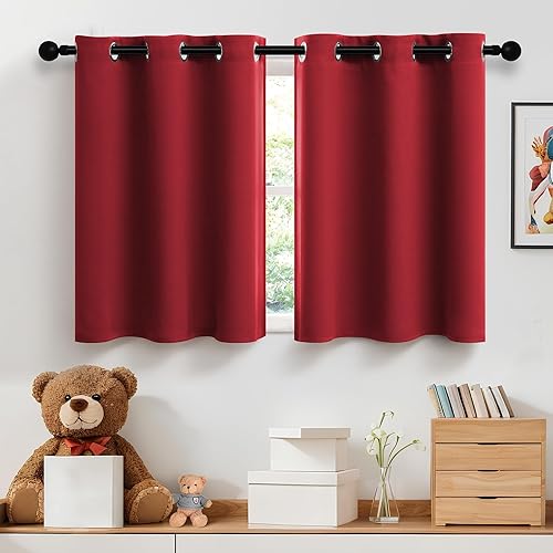 Cortinas de cocina rojas para decoración navideña, privacidad suave, oscurecimiento de la habitación, pequeños niveles, con ojales, cortina de