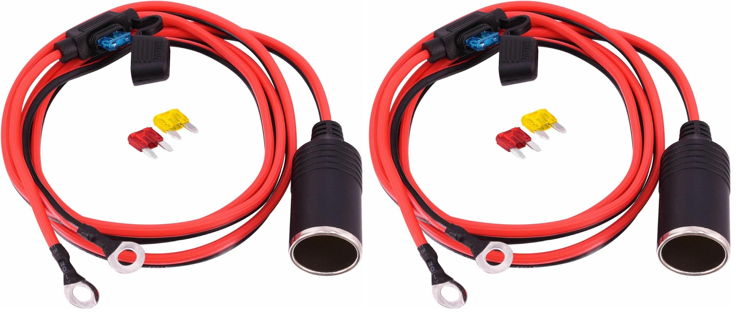 1.2M 車載シガーソケット充電ケーブル 16AWG O型端子 15Aヒューズ (× 2)