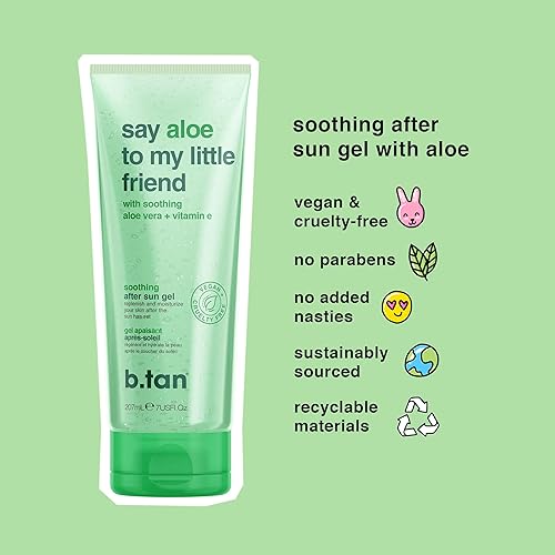 Miniatura 2 de B.TAN Gel de aloe vera para rostro y cuerpo  Loción hidratante y calmante para después del sol, gel de aloe con vitamina E, alivio de quemaduras