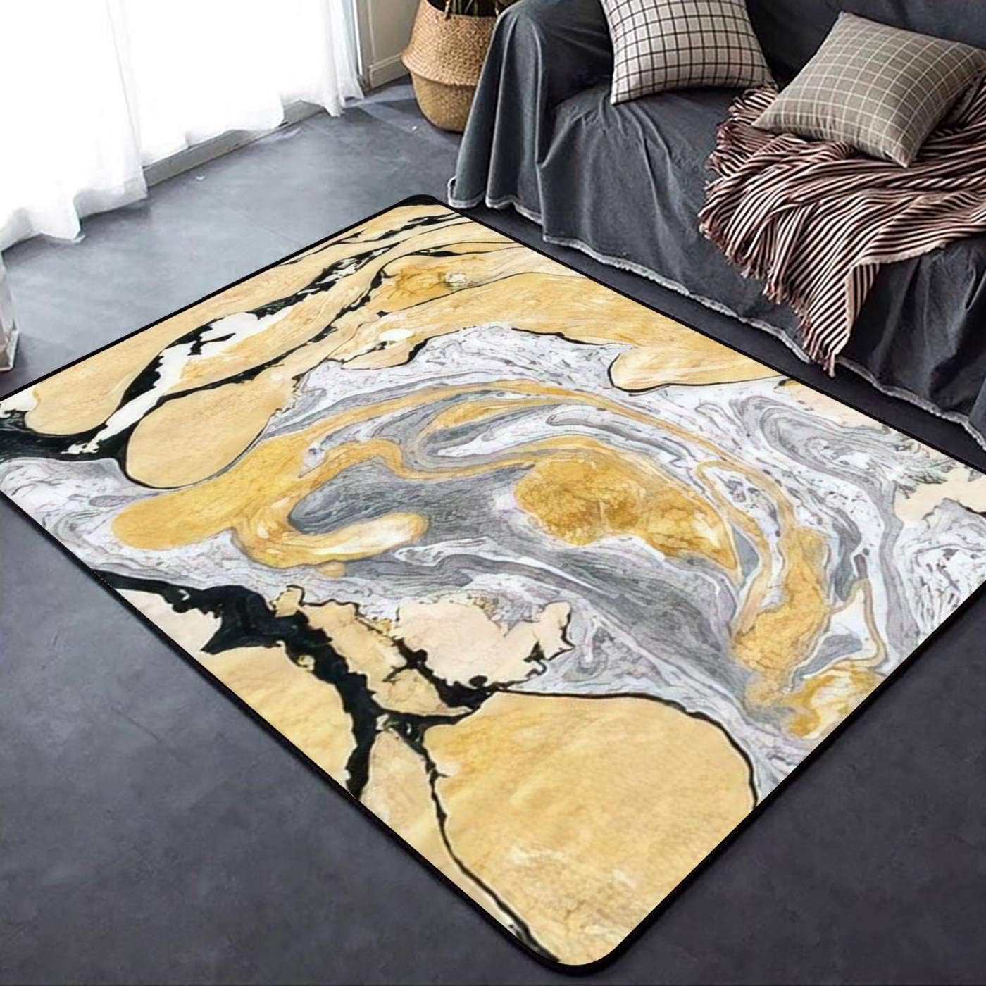 Tapis de salon lavable 3D marbre 120 X 160 cm entretien facile cuisine