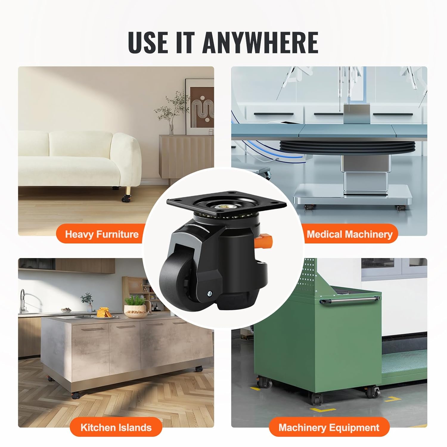 VEVOR Leveling Casters, Set of 4, 2200 lbs Total Load Capacity, 2.5 inches, Heavy Duty with Upgraded Handle Design, 360 Degree Swivel Caster Wheels, Adjustable Casters with Feet for Workbench, Machine