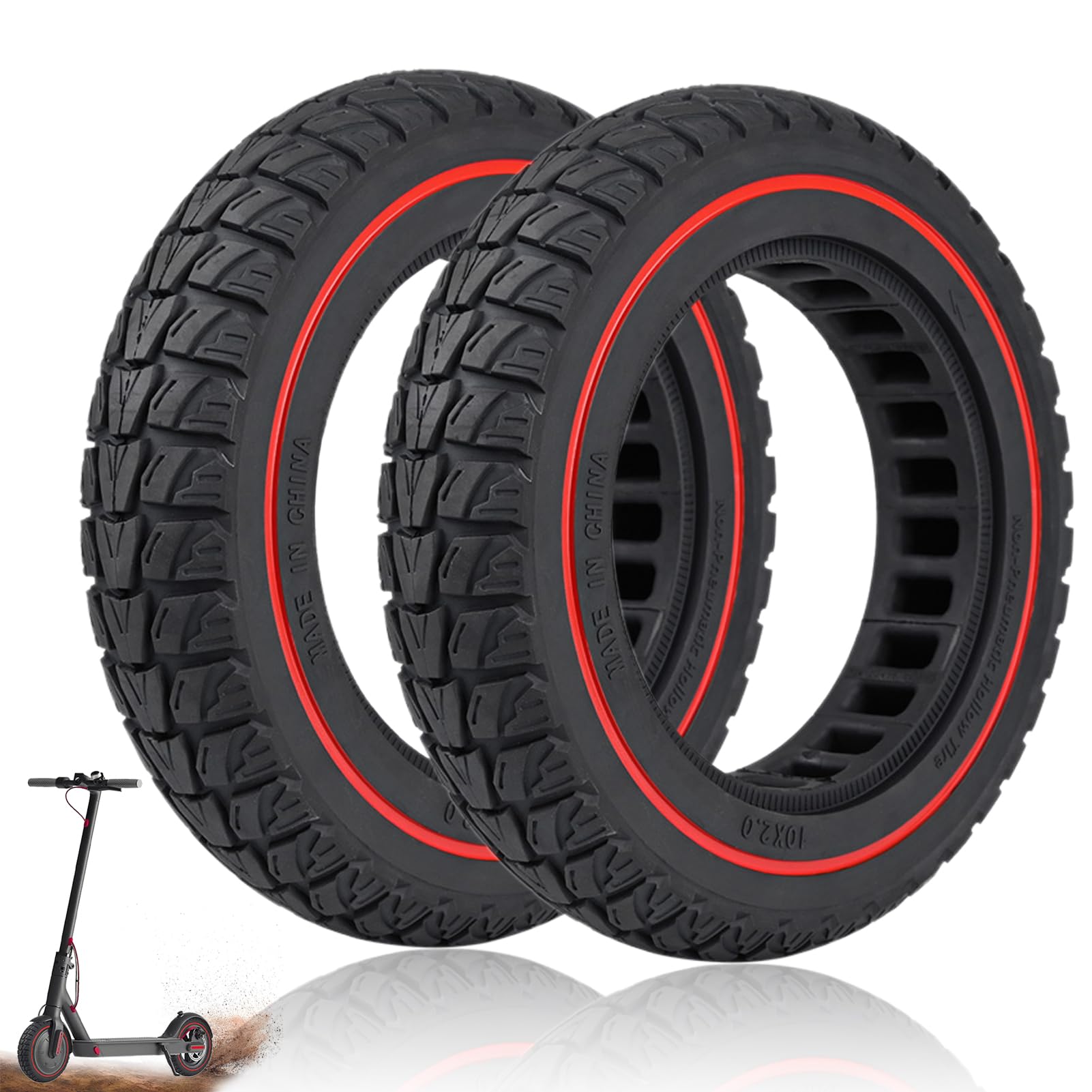 10 Pulgadas Rueda Patinete 10x2.0-6.5, Rueda Maciza Patinete Electrico, 10" Neumatico Patinete Compatible con Xiaomi Ninebot Soflow, Rueda Repuesto Scooter, Neumático de Goma Maciza 10 Pulgadas