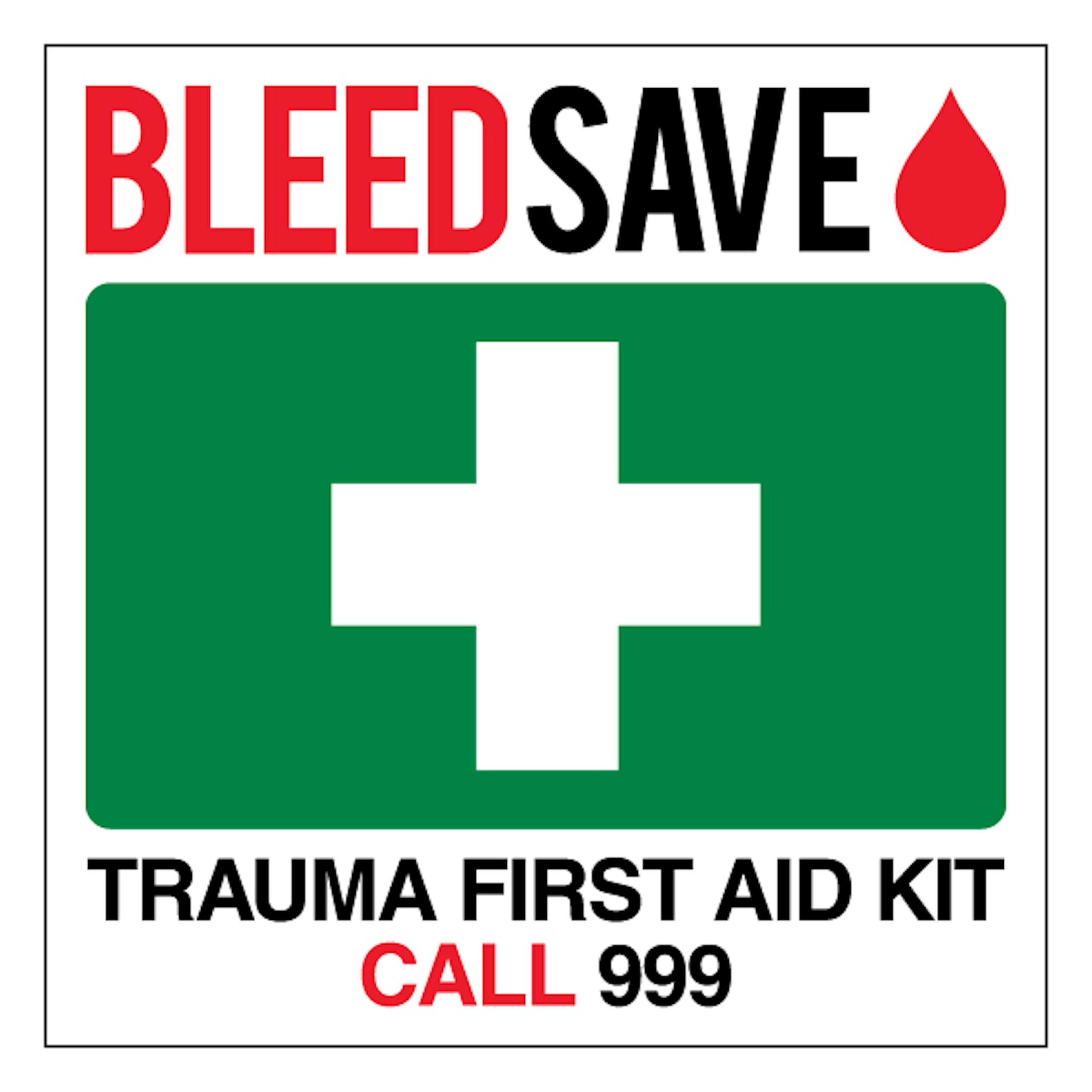 V Safety Trauma First Aid Kit - Call 999 - Square 150 x 150 mm - 1mm Rigid Plastic