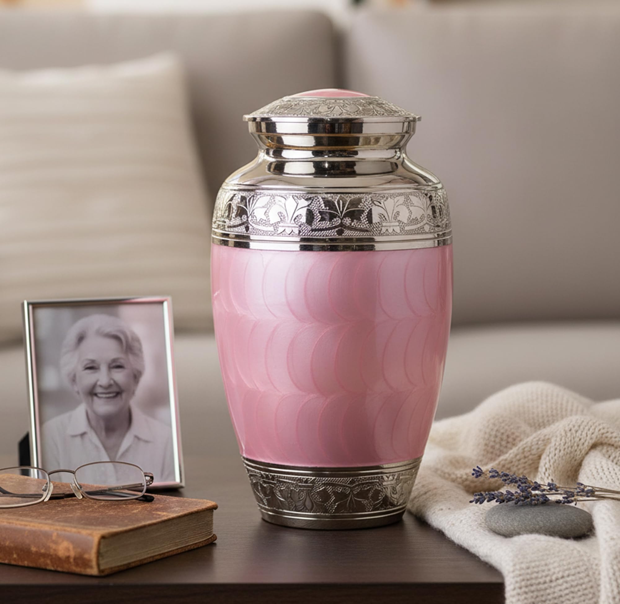 eSplanade Brass Cremation urn Memorial Container Jar Pot | Metal urns | Burial urn | Brass urn (Pink)