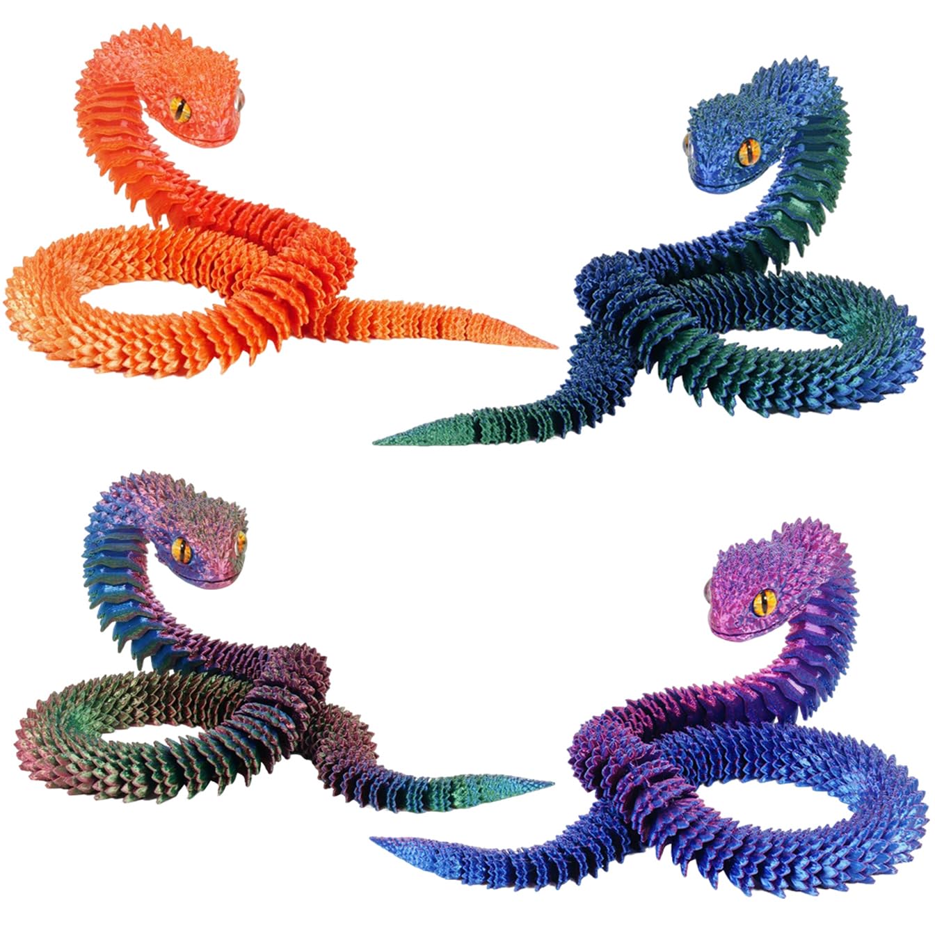 Muiltvoe 4 Pcs 3D Printed Snakes, Flexible Articulated Snake Models, 30cm Realistic 3D Printed Animals Snake Figurines, Fidget Toys for Home Decor Educational Use, for Animal Lovers Collectors(30cm)