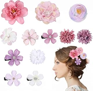 12 stycken blomhårklämma för kvinnor och flickor, eleganta hårtillbehör för bröllop, strand och sommarsemester, rosa och lila blomstång
