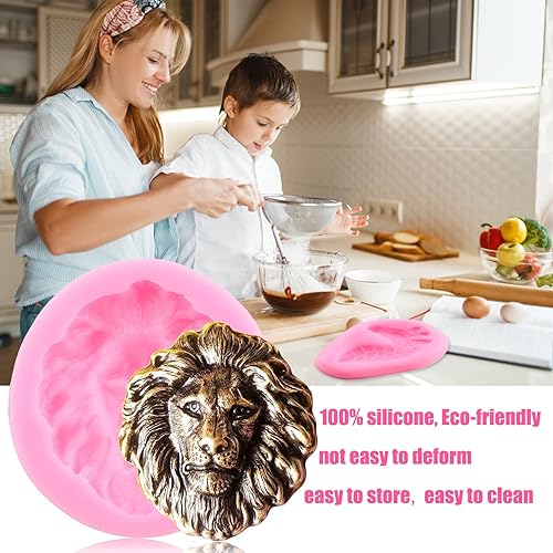 Miniatura 3 de ZiXiang Moldes de silicona para cabeza de león, molde de fondant de jirafa, elefante, cabeza de animal, molde de caramelo para decoración de