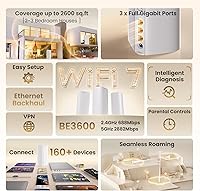 Vista 2 de Tenda WiFi 7 Mesh System BE3600 – Dual Band Mesh WiFi System for Home, Seamless Mesh Network with 3 Gigabit Ports, Supports 160+ Devices, MLO, VPN