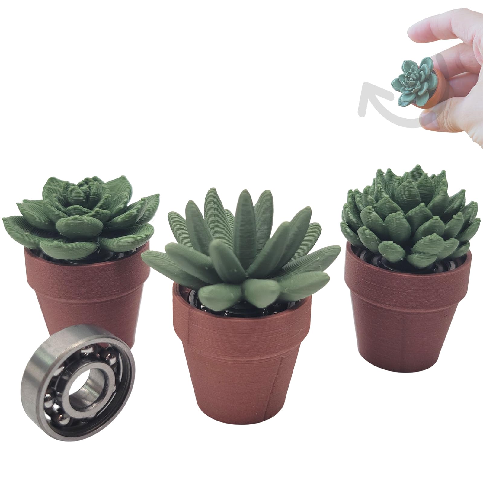 Spinning Succulent Fidget Spinner, 3D Printed Mini Plant Fidget, Stress Relief Spinner for Adults and Teens, Perfect Desk Accessory, Unique Gift for
