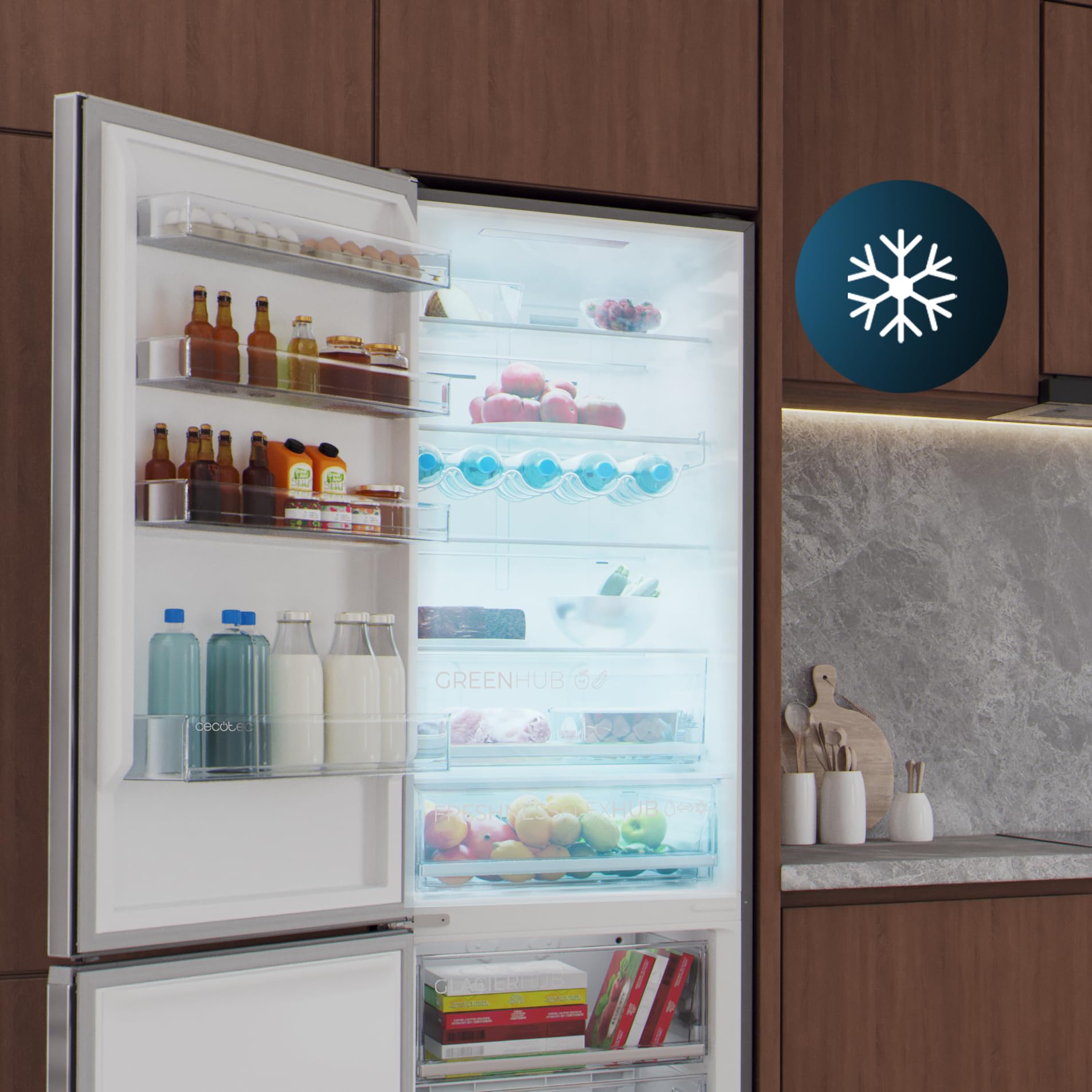 Cecotec Réfrigérateur Combi 456L Total No Frost Bolero CoolMarket Dark C. 201cm x 59,5cm MAX INSIDE VIP Tech Compresseur Inverter Plus