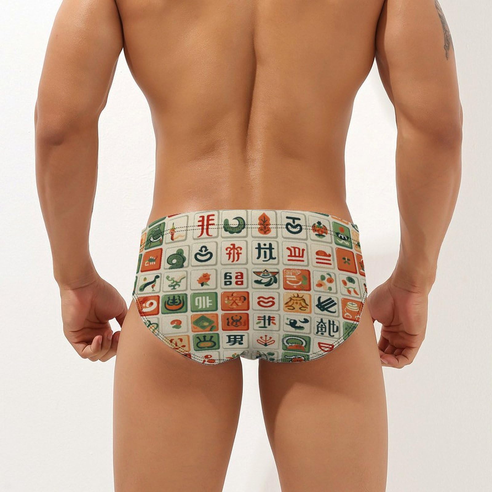 Funny Mahjong Mens Swim Briefs Quick Dry Swim Trunk Bikini Underwear Swimsuit L
