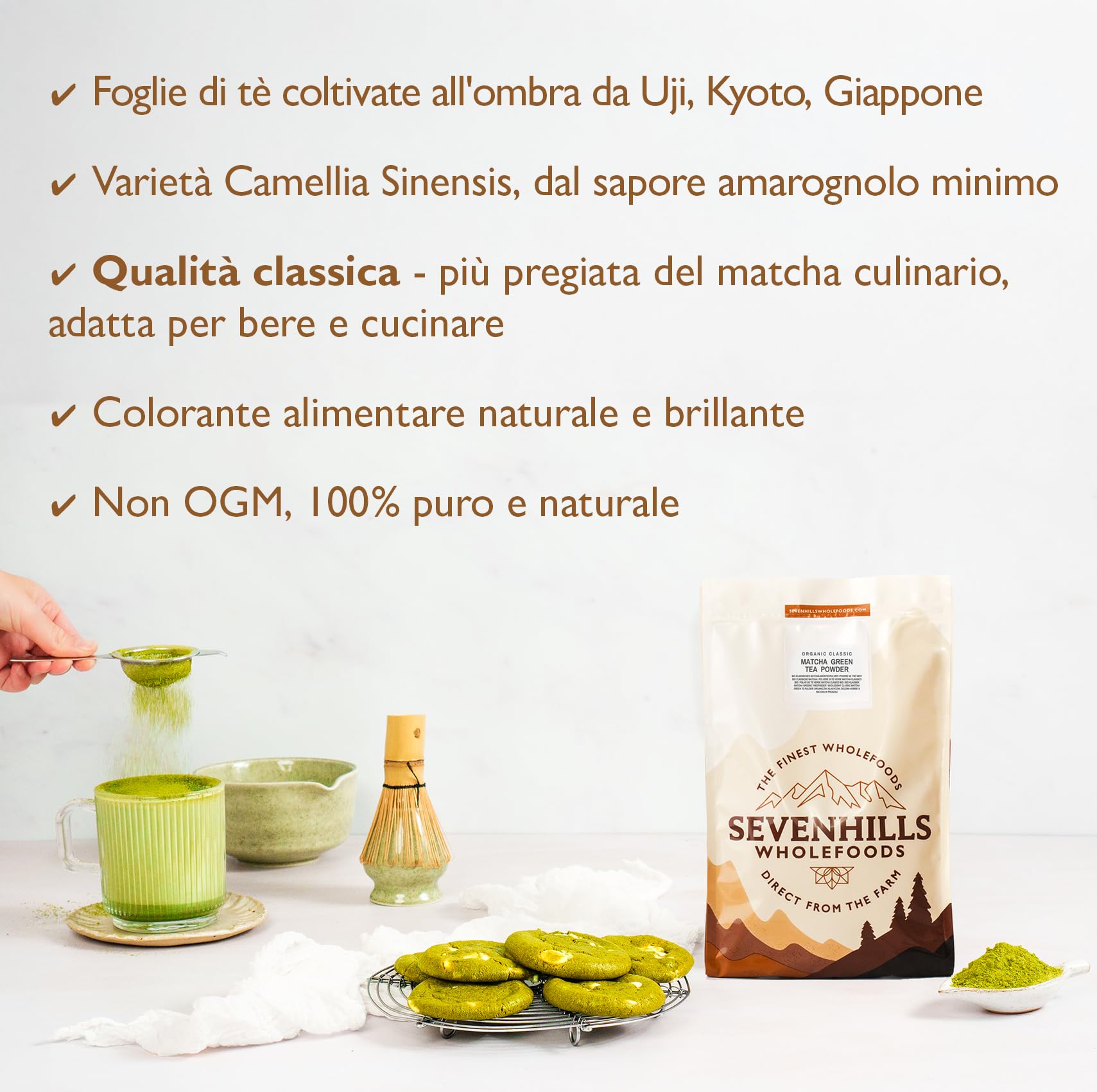 Sevenhills Wholefoods Polvere Di Tè Verde Matcha Giapponese Classico Bio 200g