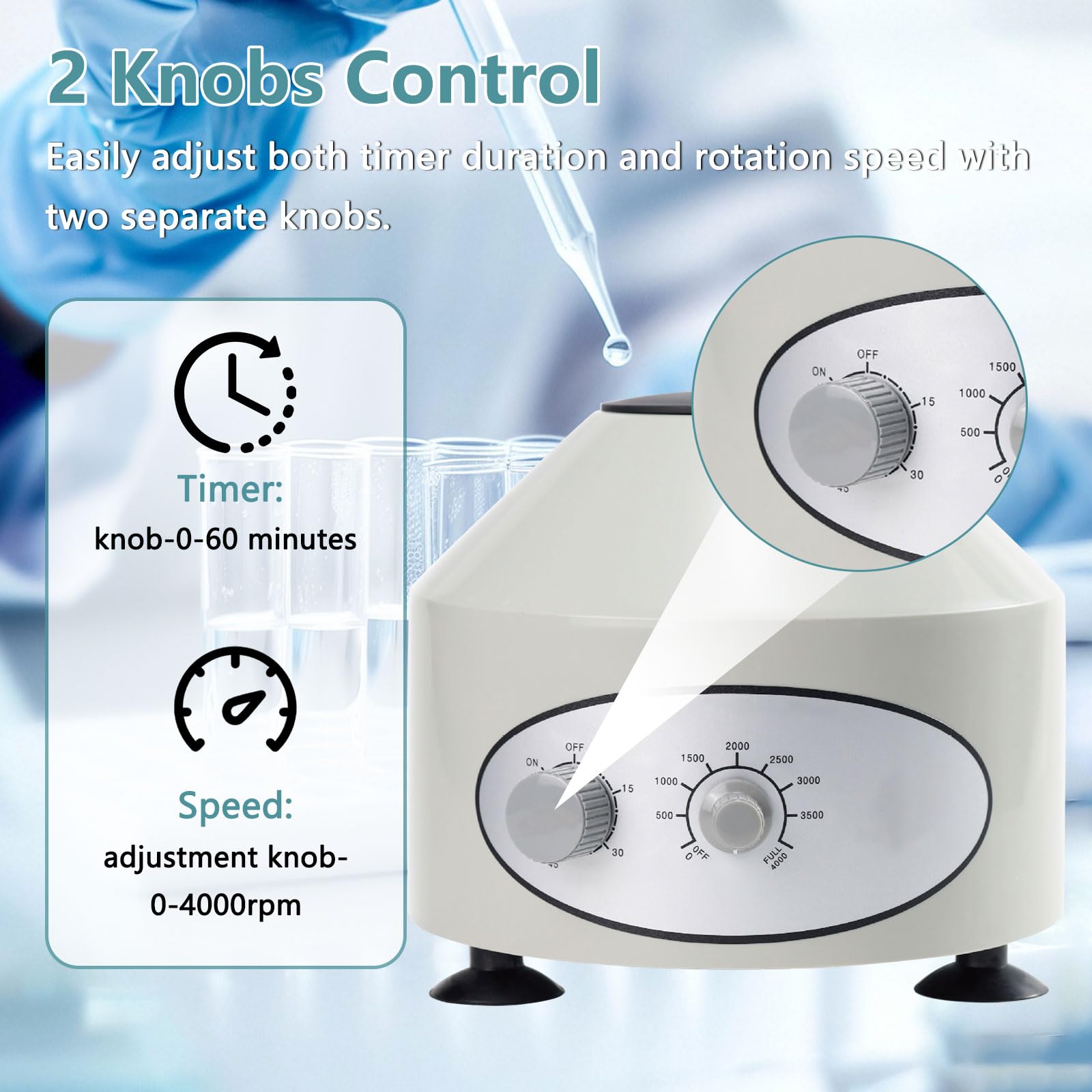 Centrifuga da tavolo da laboratorio, piccola centrifuga elettrica da tavolo, mini centrifuga con velocità regolabili e timer, dispositivo da tavolo silenzioso per Vacutainer