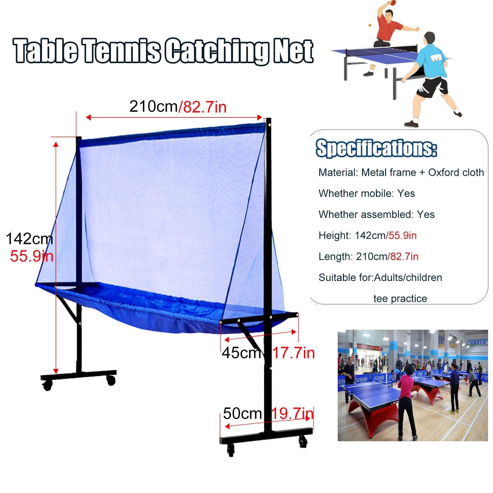 RENLXFI Rolling Table Tennis Catch Net, Adults & Kids Training Tool for Multi Ball Drills, Ping Pong Recycle Catcher Equipment for Indoor Outdoor Serve Practice & Family Leisure, Metal Frame