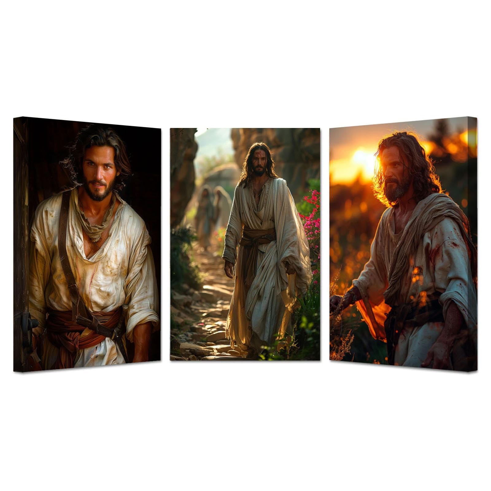 IEPOZWA Christian Wall Art, Inspirational portrait of Jesus Canvas Religious Jesus Painting Pictures Canvas Prints Modern Artwork for Living Room Bedroom Decor - 20x30cmx3 Framed