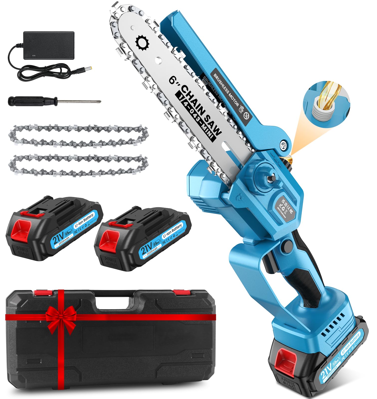 Motosierra Bateria, Motosierra Eléctrica, Con Motor Sin Escobillas De 1000w, 2 Baterías De 2000 Mah, Equipado Con Dispositivo De Repostaje Automático y Cadenas Dobles, Adecuada Para Huertos y Jardines