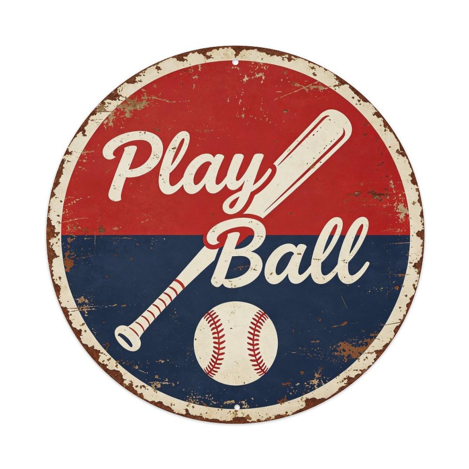Vintage Play Ball Baseball Metal Tin Sign Plaque