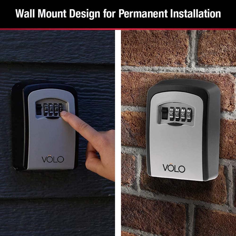 Volo Lock Wall Mount Key Lock Box With Resettable Combination Lock, Outdoor Key Lock Box, 5 Key Capacity - Metal, Grey 3