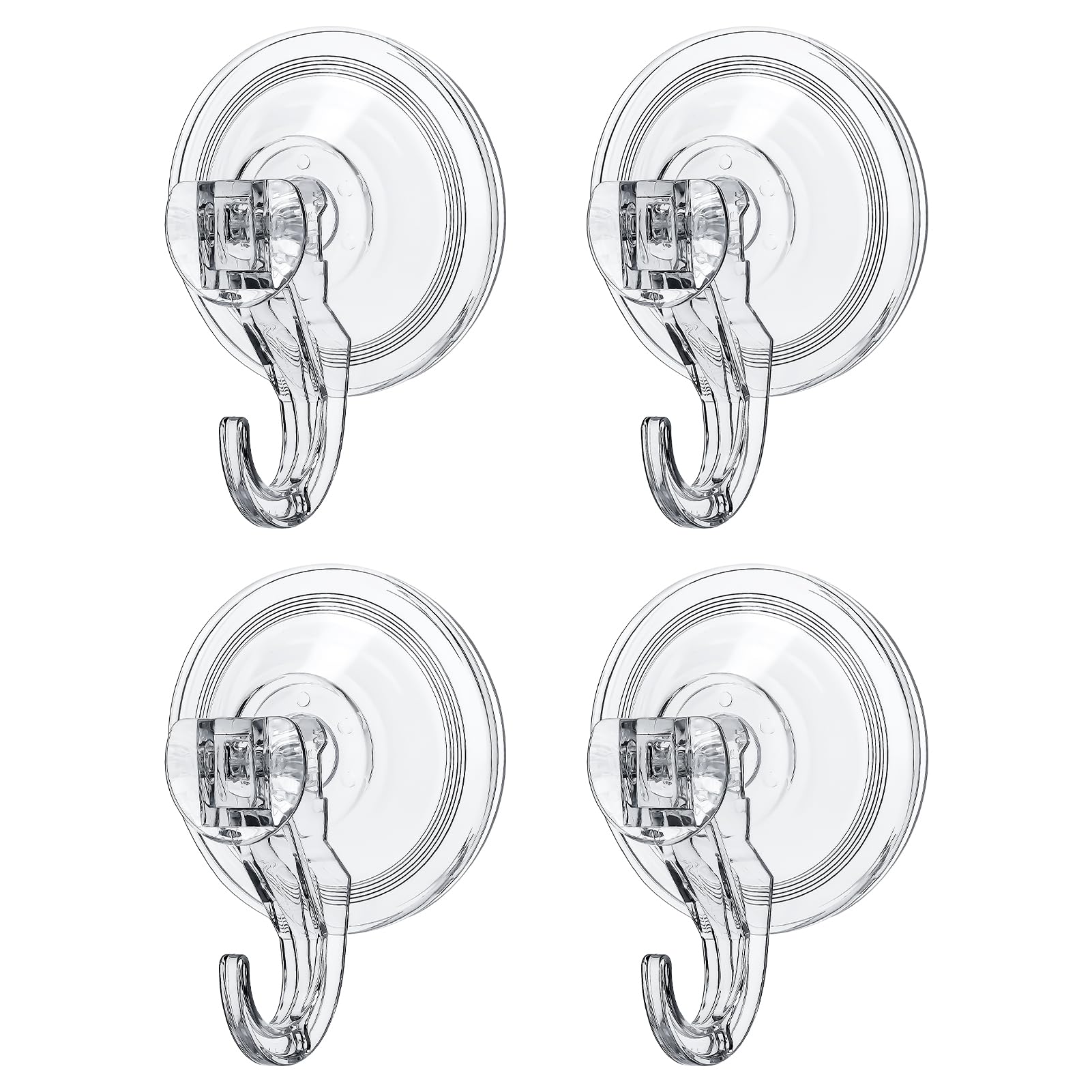 Shang Chiang Suction Hooks 4 Packs Clear Powerful Push and Lock Vacuum Suction Cup Multi-Purpose Suction Shower Hooks